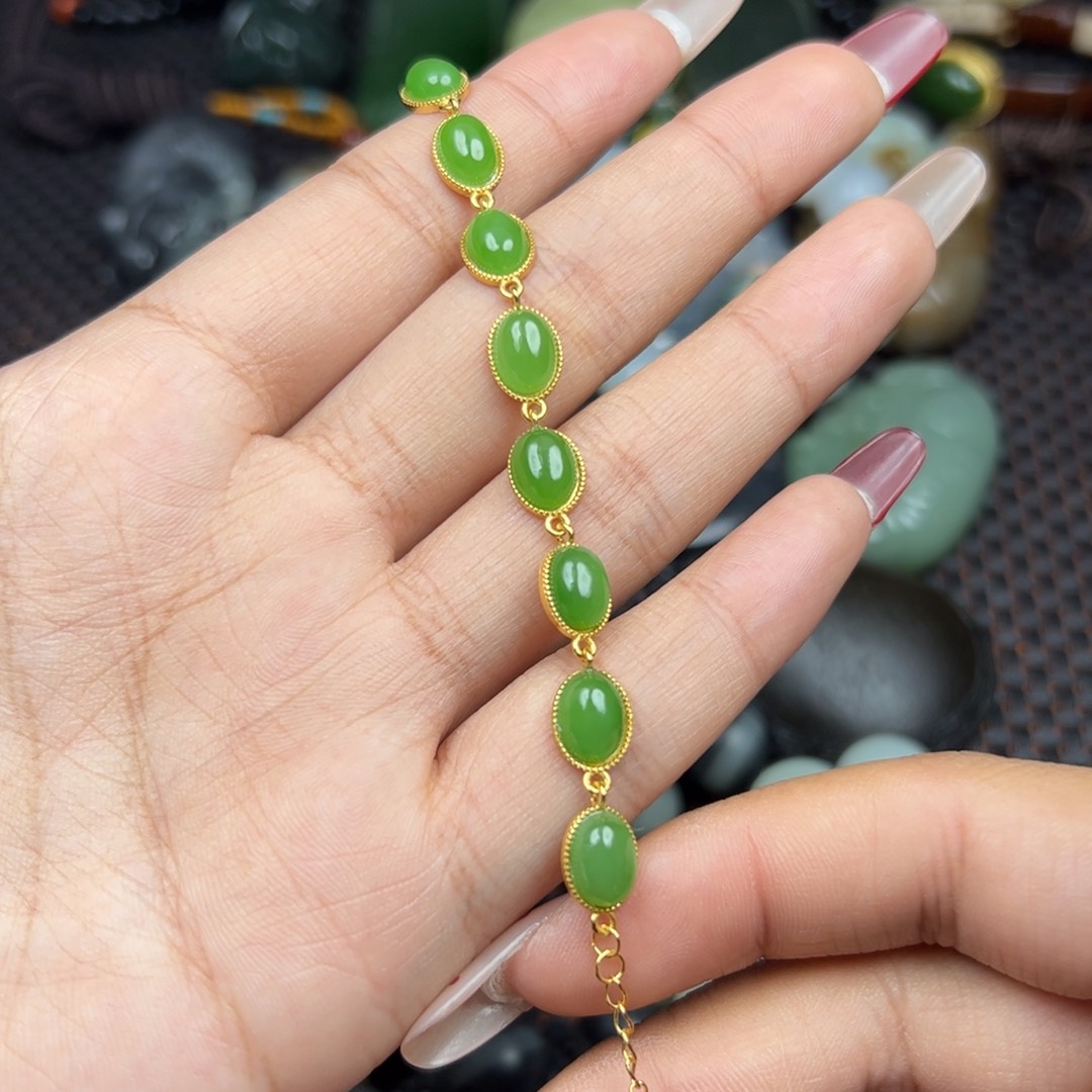 和田玉手链银S925镶嵌