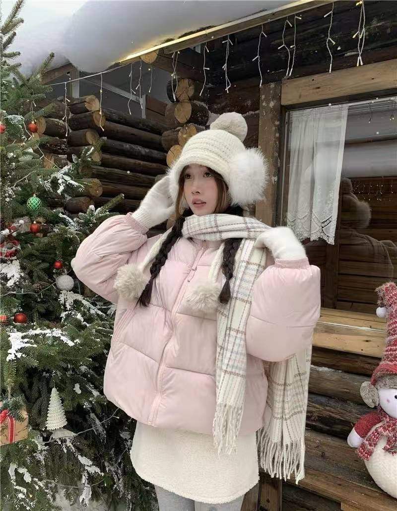 加厚款立领保暖长袖棉服棉衣格子秋冬时尚宽松