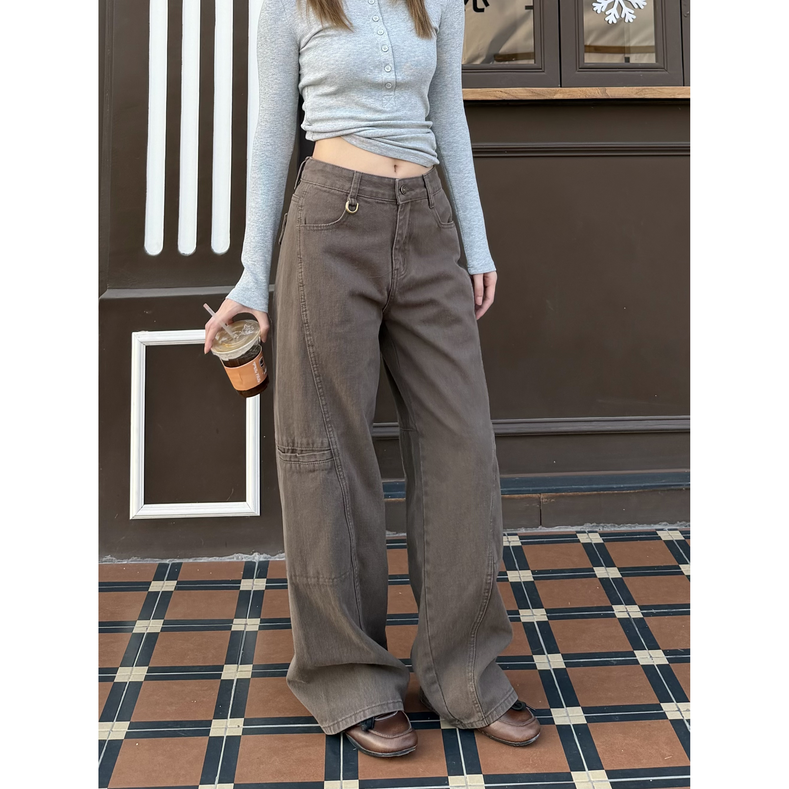 XFX 美式复古宽松直筒解构拼接阔腿工装裤女cleanfit小众休闲长裤