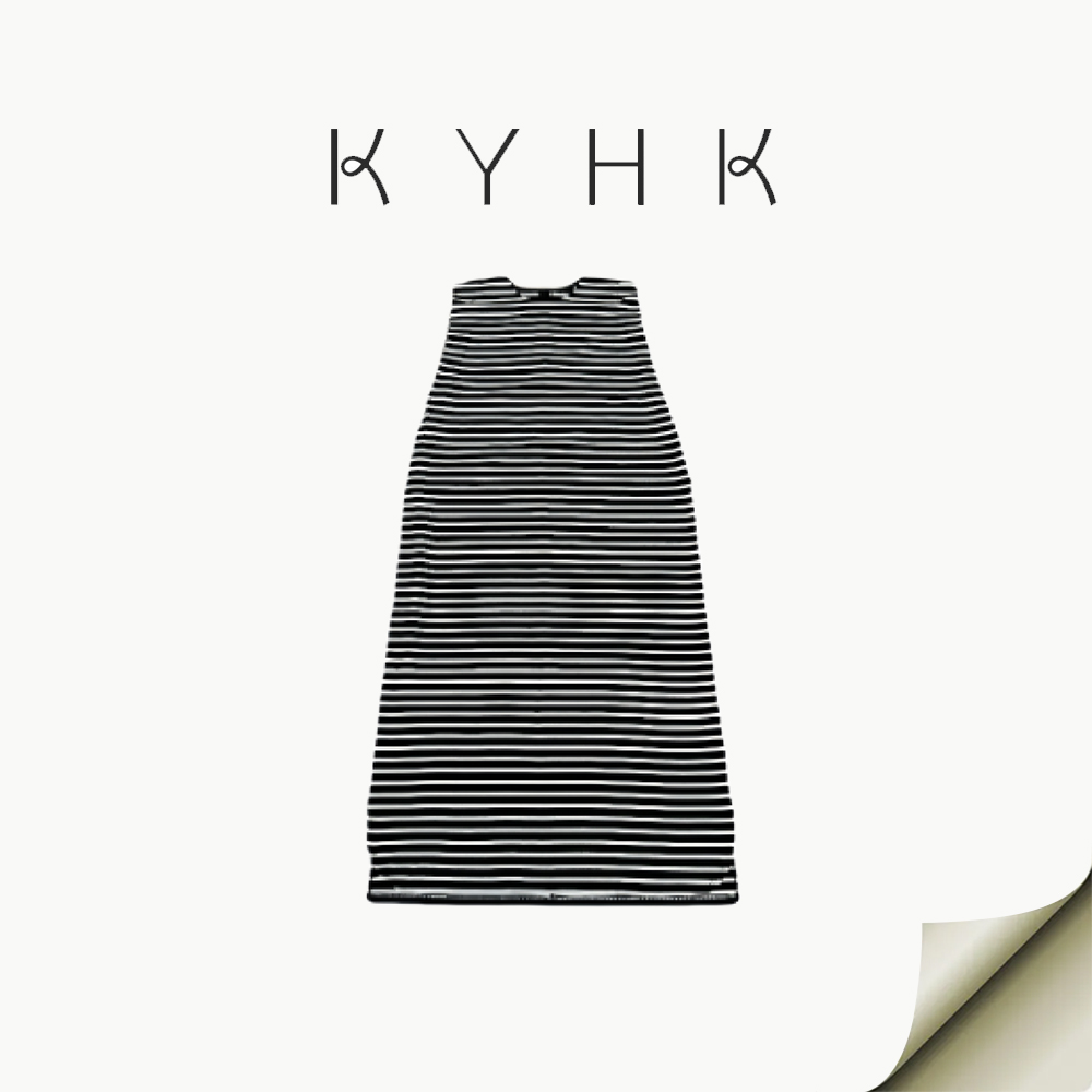 KYHK极简黑白条休闲无袖连衣裙230706