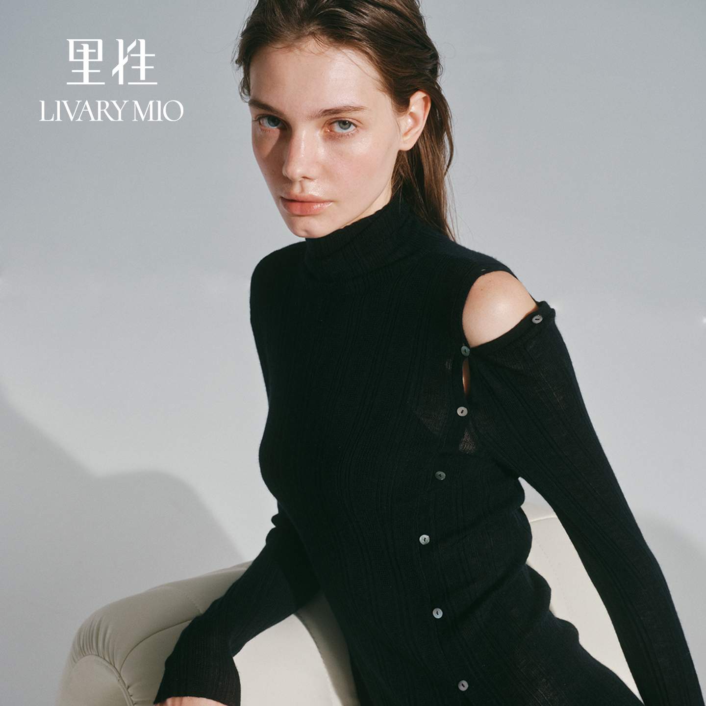 Livary Mio/里性只言 高领微透针织衫女秋装早秋上衣针织开衫外搭