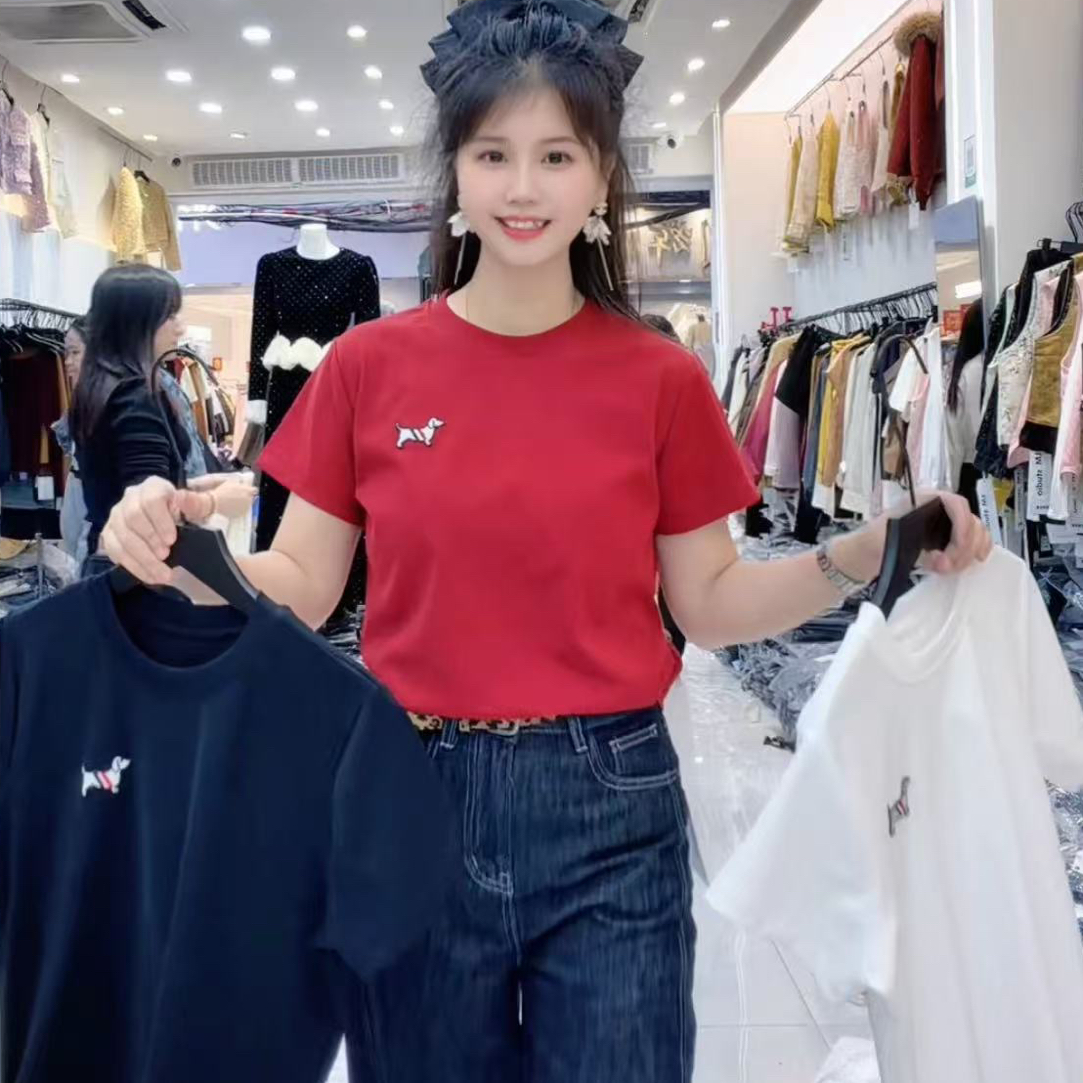 【海南肉丝】9523韩系圆领刺绣小狗短袖上衣