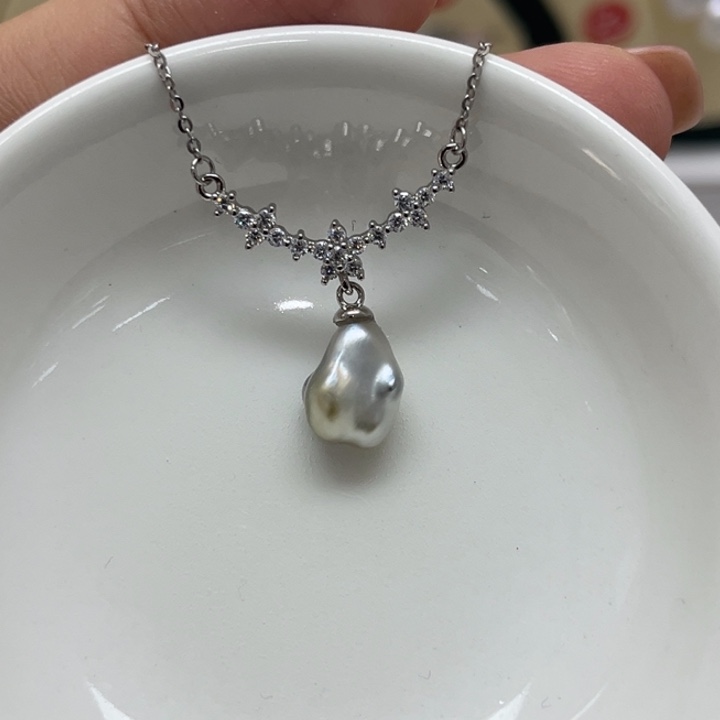 海水珍珠颈饰银S925镶嵌keshi套链7号