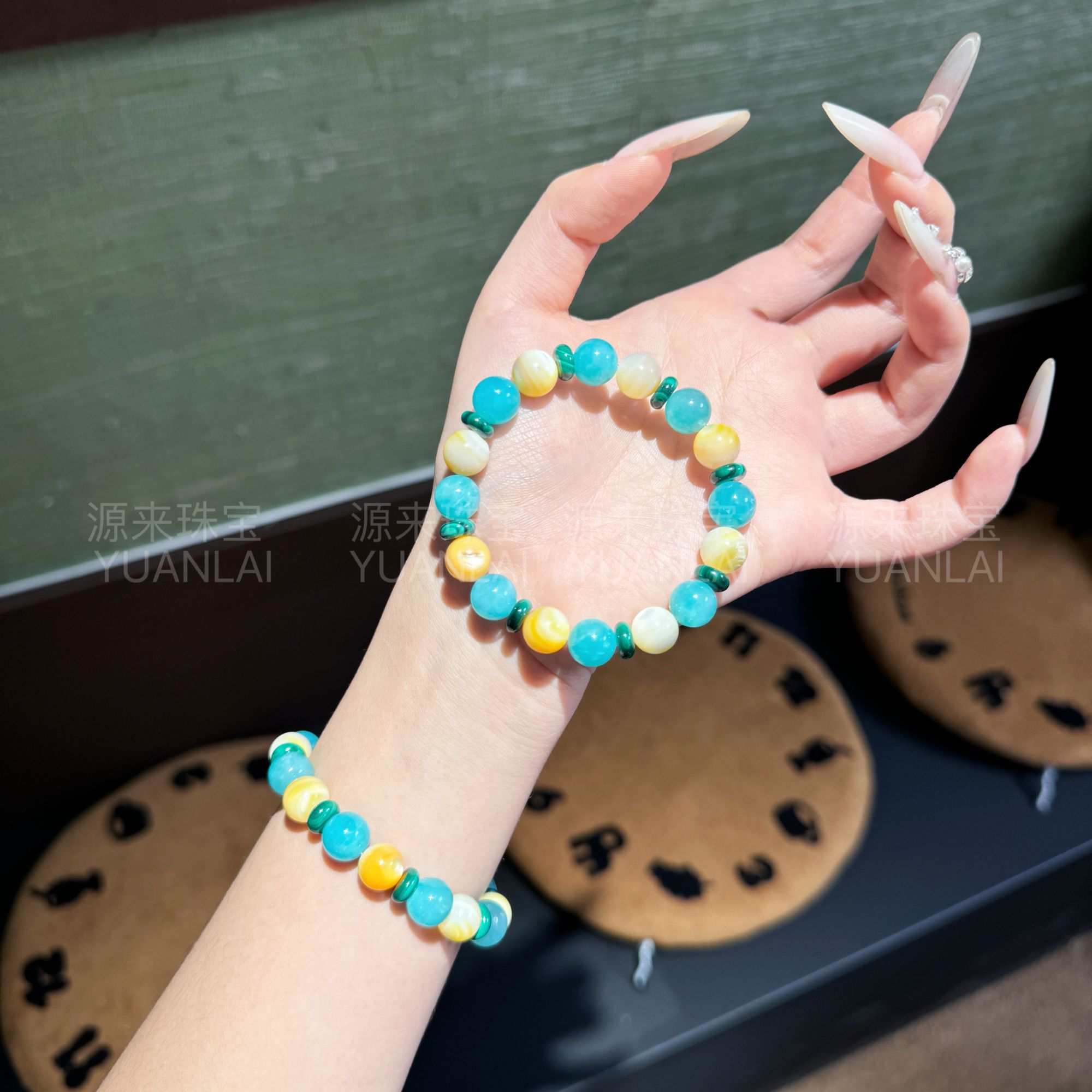 C*夏野轻环*天河石孔雀石手串 YL3165