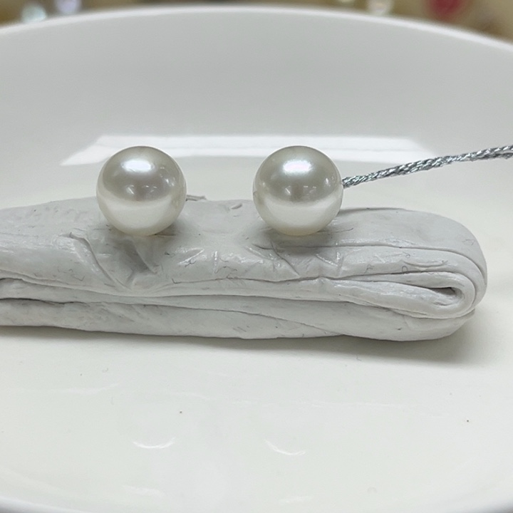 海水珍珠银S925镶嵌耳饰澳白 8-9mm 185号