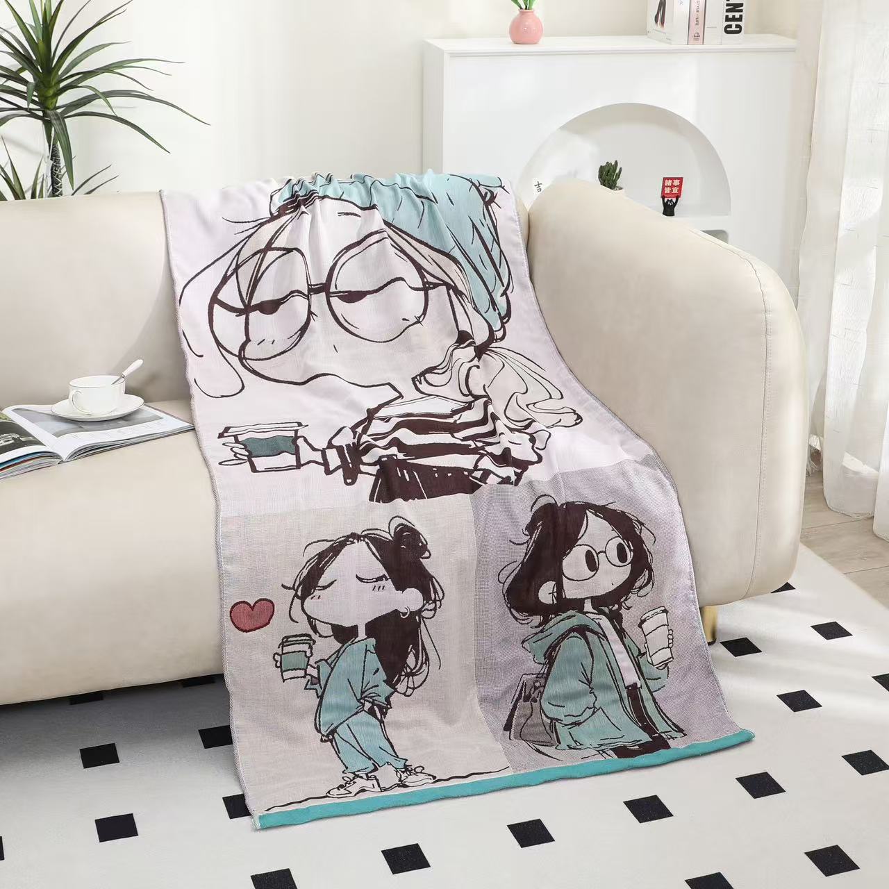 【奶茶女孩浴巾】 80*160cm高档轻奢披肩毯亲肤柔软加大吸水浴巾   