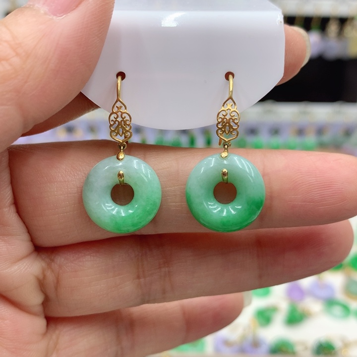 翡翠18K金镶嵌耳饰