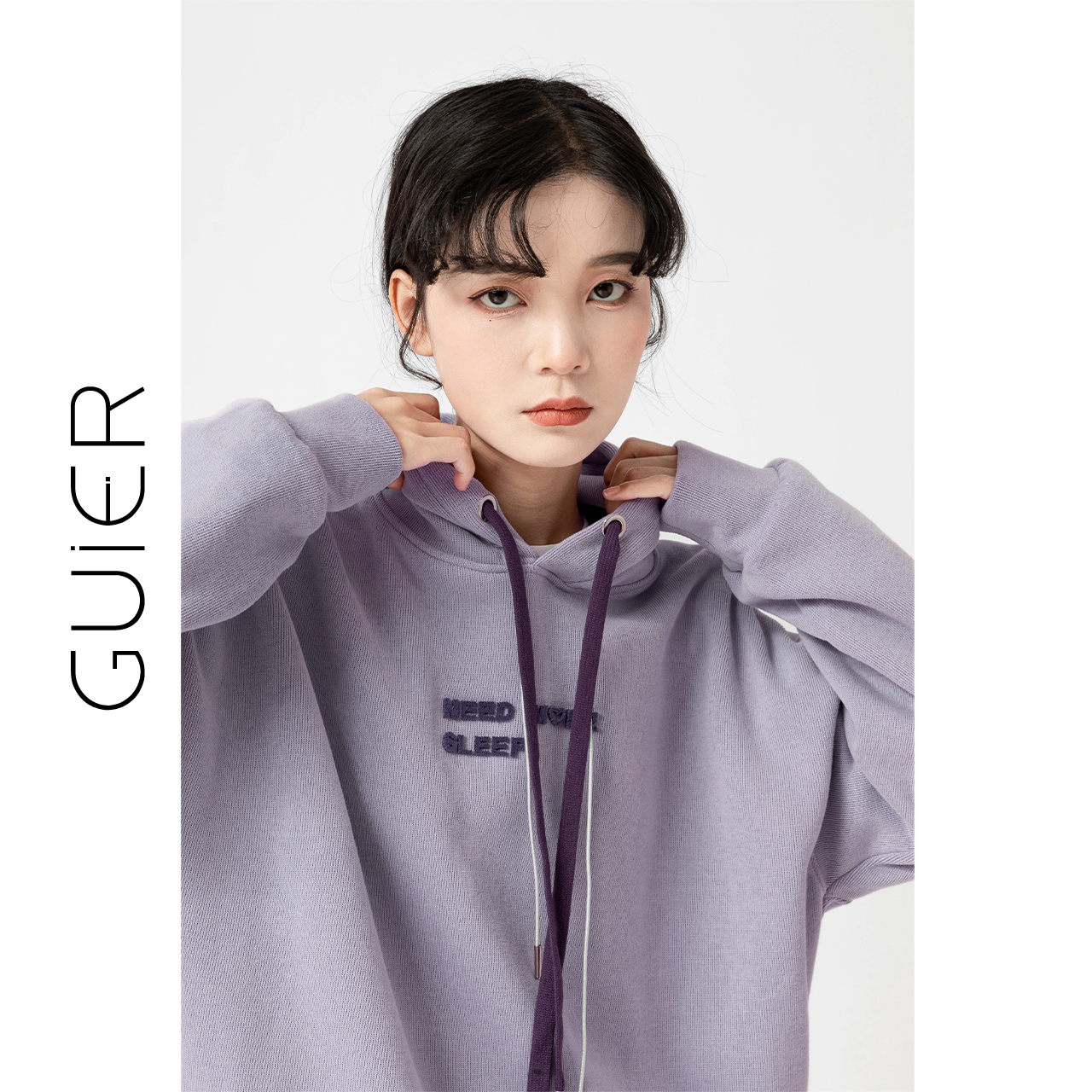 GUIER/桂儿 芋泥波波！加绒卫衣女春秋装小个子设计感上衣8653