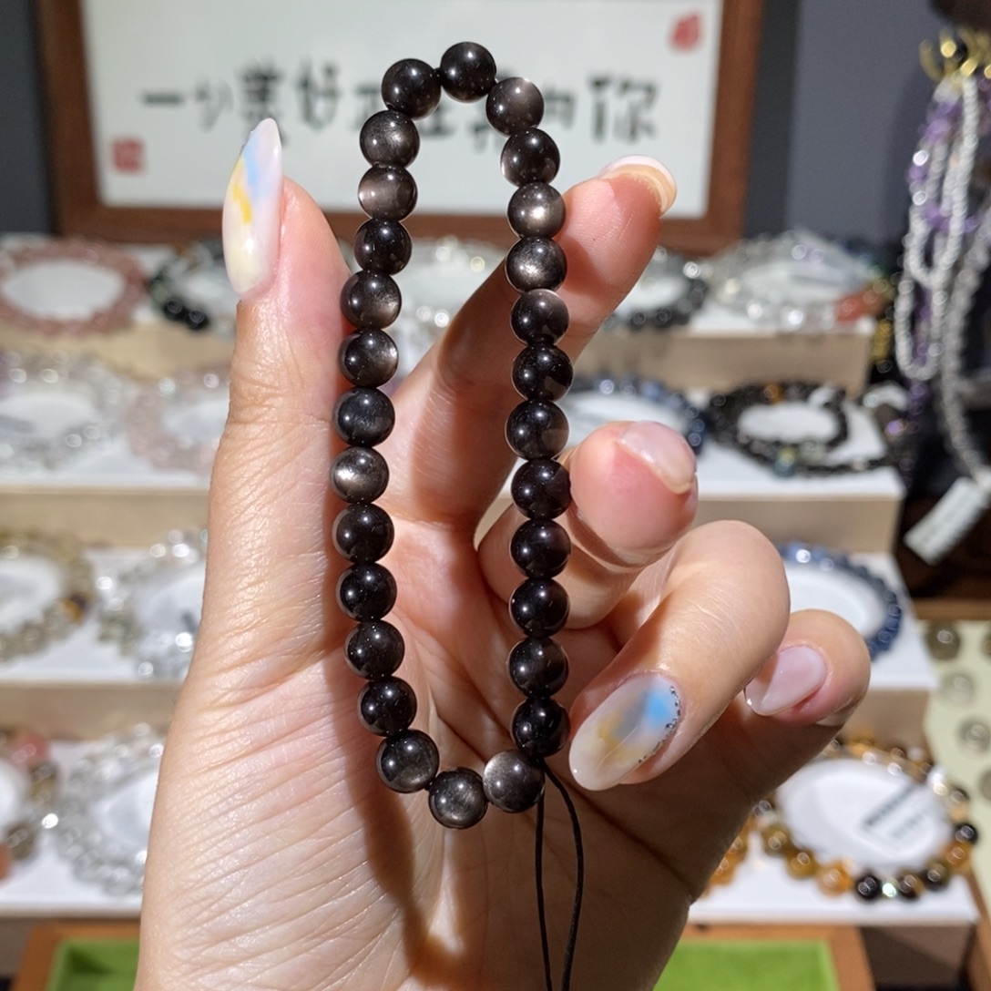 黑曜岩未镶嵌手链银曜石手串