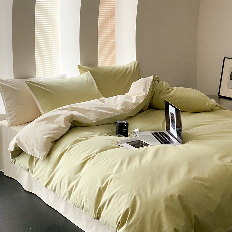 POCKET PIG/布袋猪【豌豆青+杏仁白】全棉双拼四件套套件