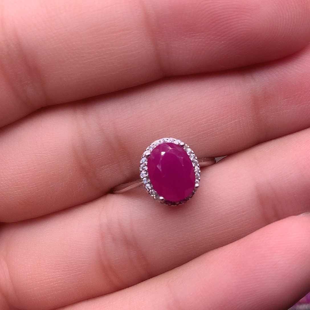 红宝石戒指银S925镶嵌