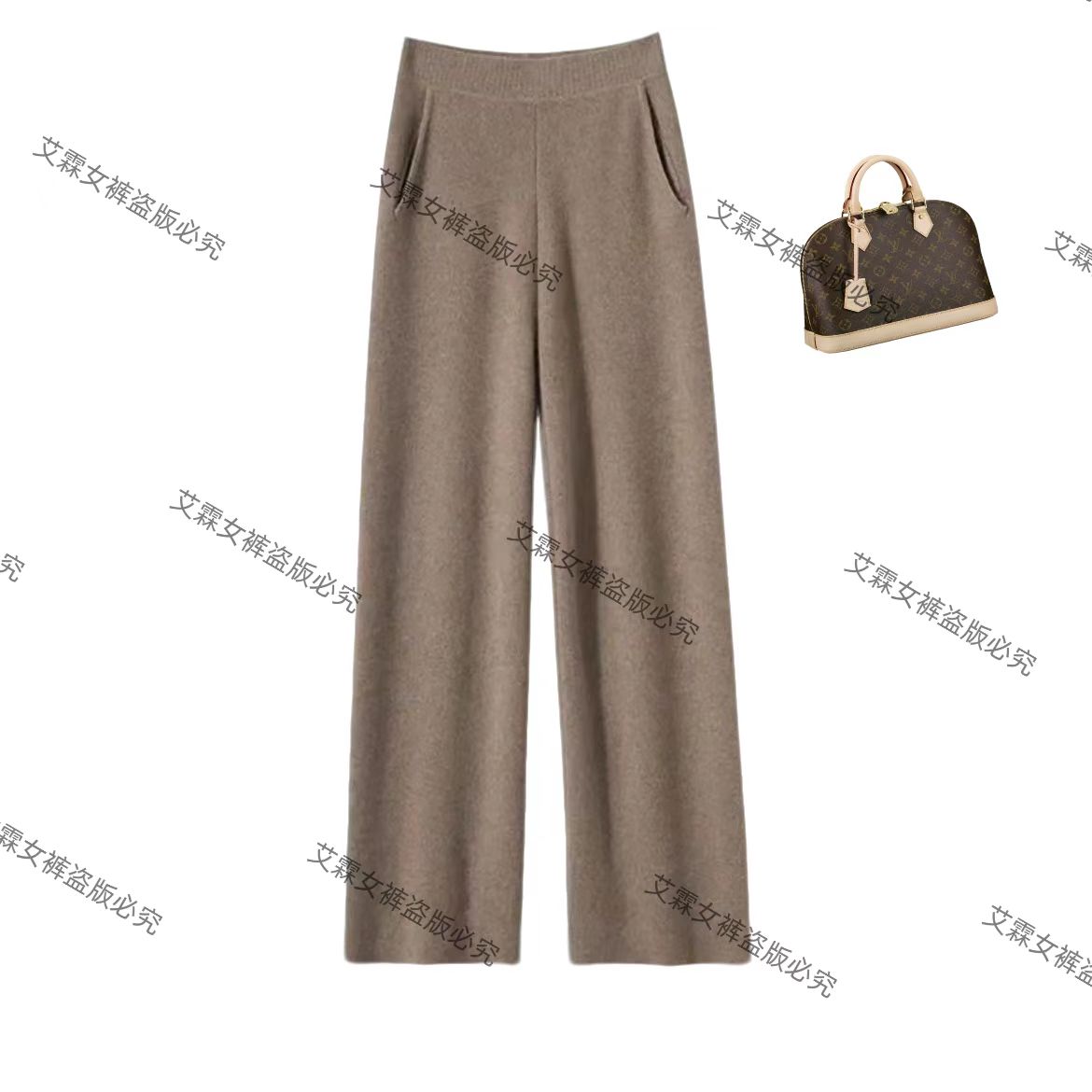 冬季100%新款纯色羊绒裤高腰百塔休闲裤子女羊绒直筒窄版阔腿裤子