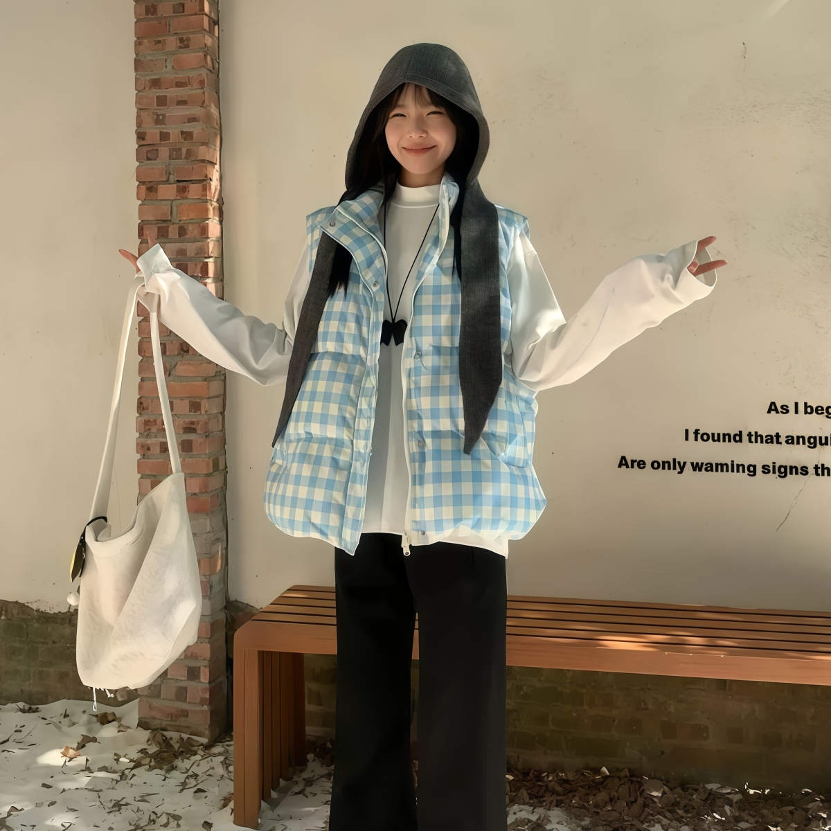 超好看减龄 胖mm大码格子棉服马甲女秋冬新款无袖马夹百搭外搭603