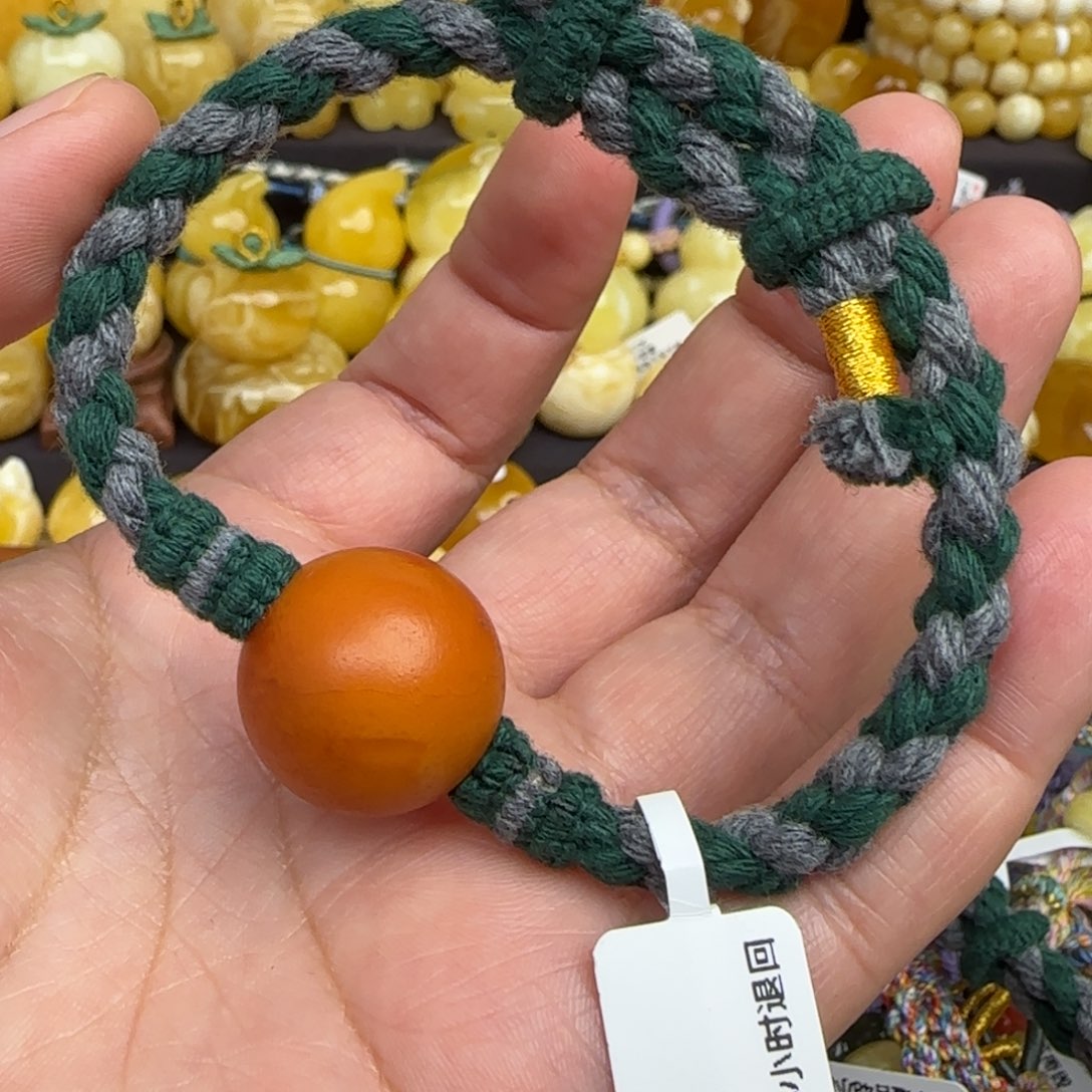 蜜蜡手串未镶嵌橘皮纹蜜蜡圆珠手串