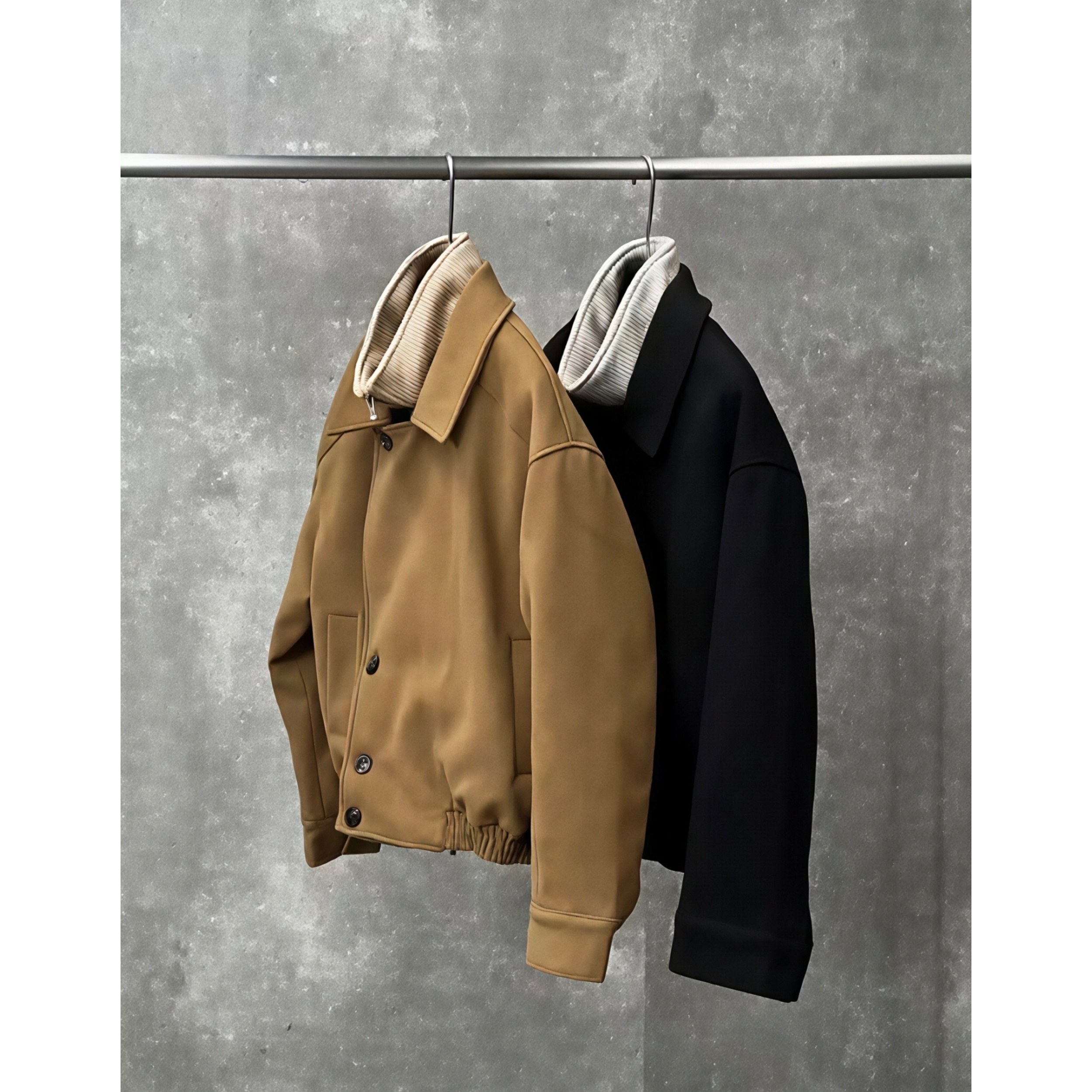 YOUNG秋冬毛呢假两件夹克棉衣小众设计高级感短款宽松上衣