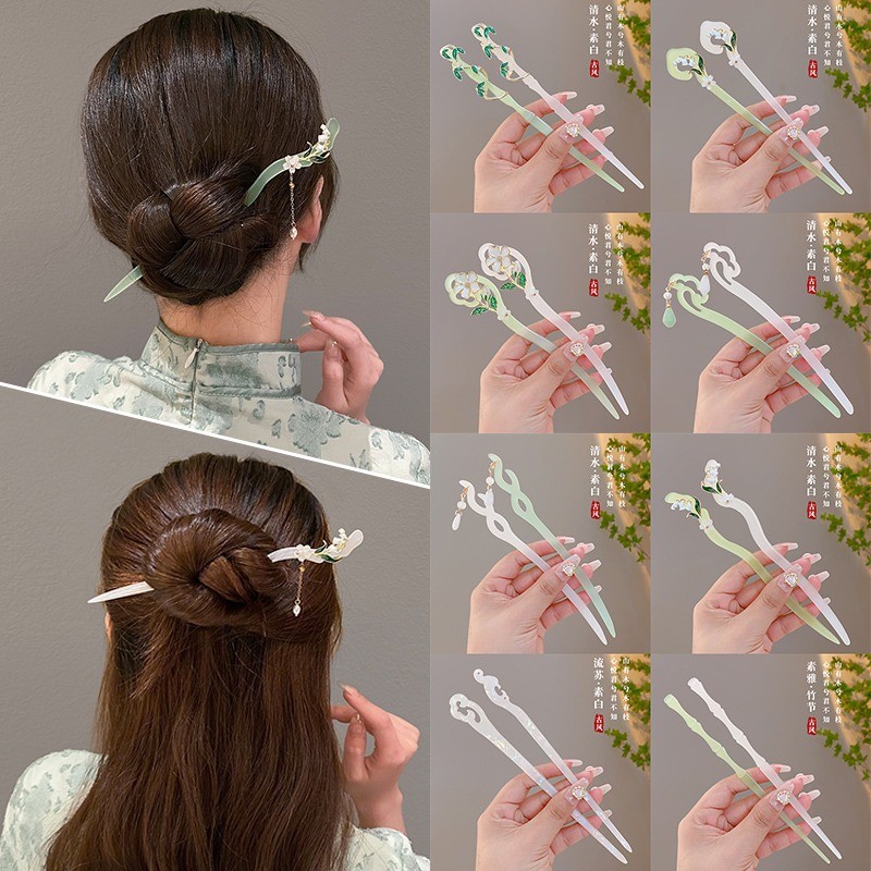 超仙铃兰花发簪女夏后脑勺盘发簪子古风配旗袍汉服发钗子头饰简约
