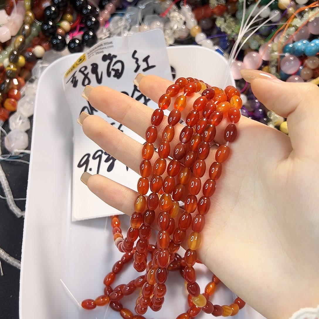 玛瑙/玉髓未镶嵌珠宝半成品红玛瑙卡6小米珠一条