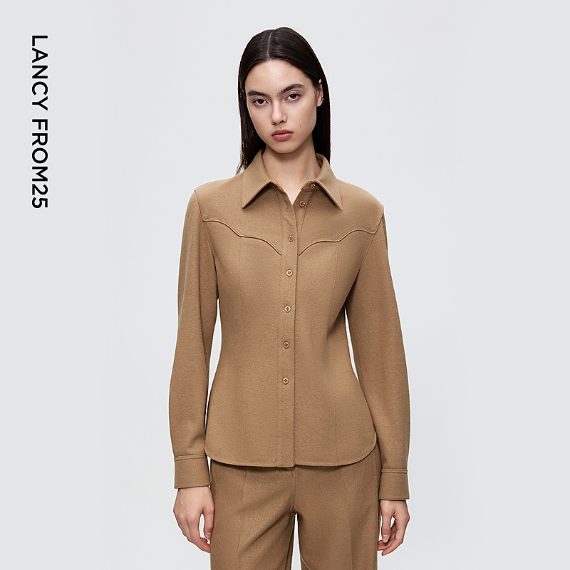 【从绒系列】朗姿纯羊毛通勤风简约衬衫女上衣2025年冬季新款