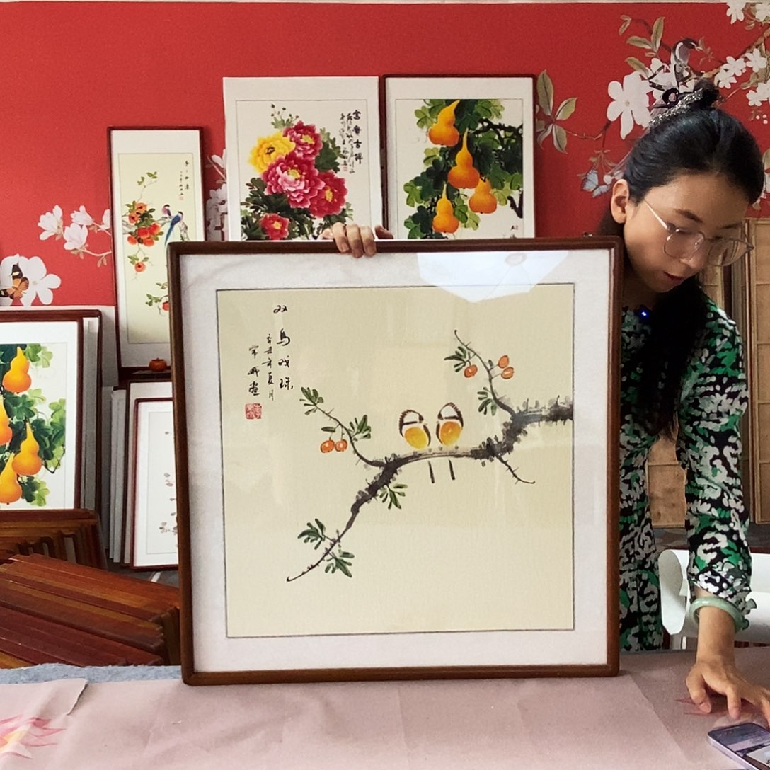 国画手写手绘带框包邮62✖️62国画作品