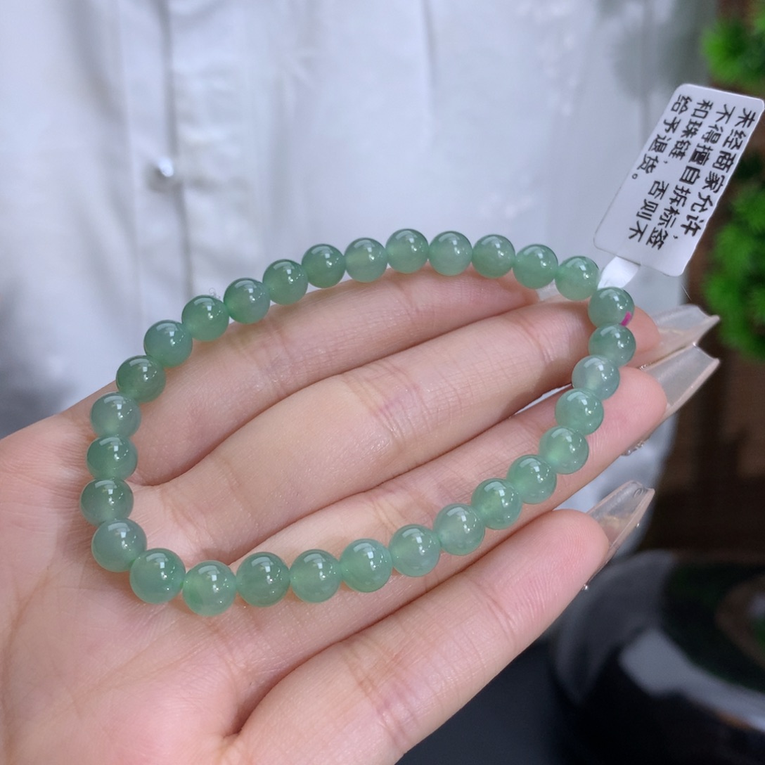 翡翠手链未镶嵌卡6.0冰胶晴水绿