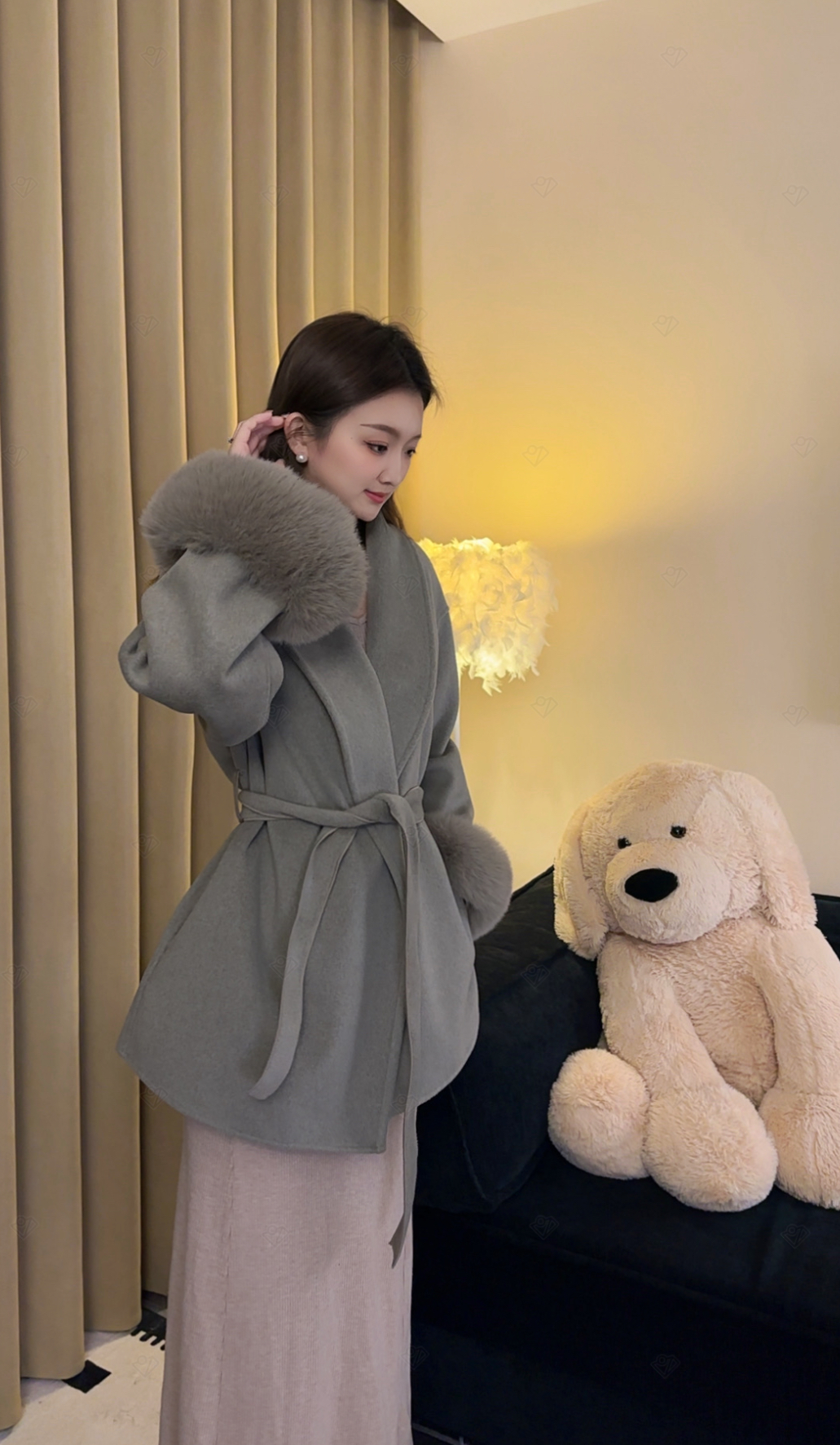 【辣辣】新版秋冬自带贵气感宽松百搭双面呢羊毛大衣+同色系毛领