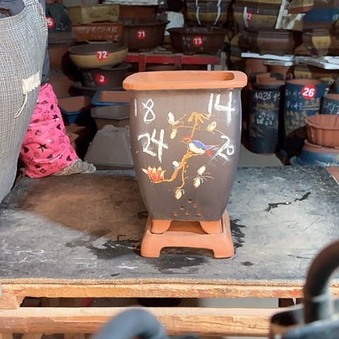 紫砂花盆高四方盆一个