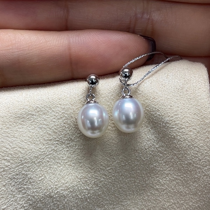 银S925镶嵌耳饰海水珍珠8-9mm68号