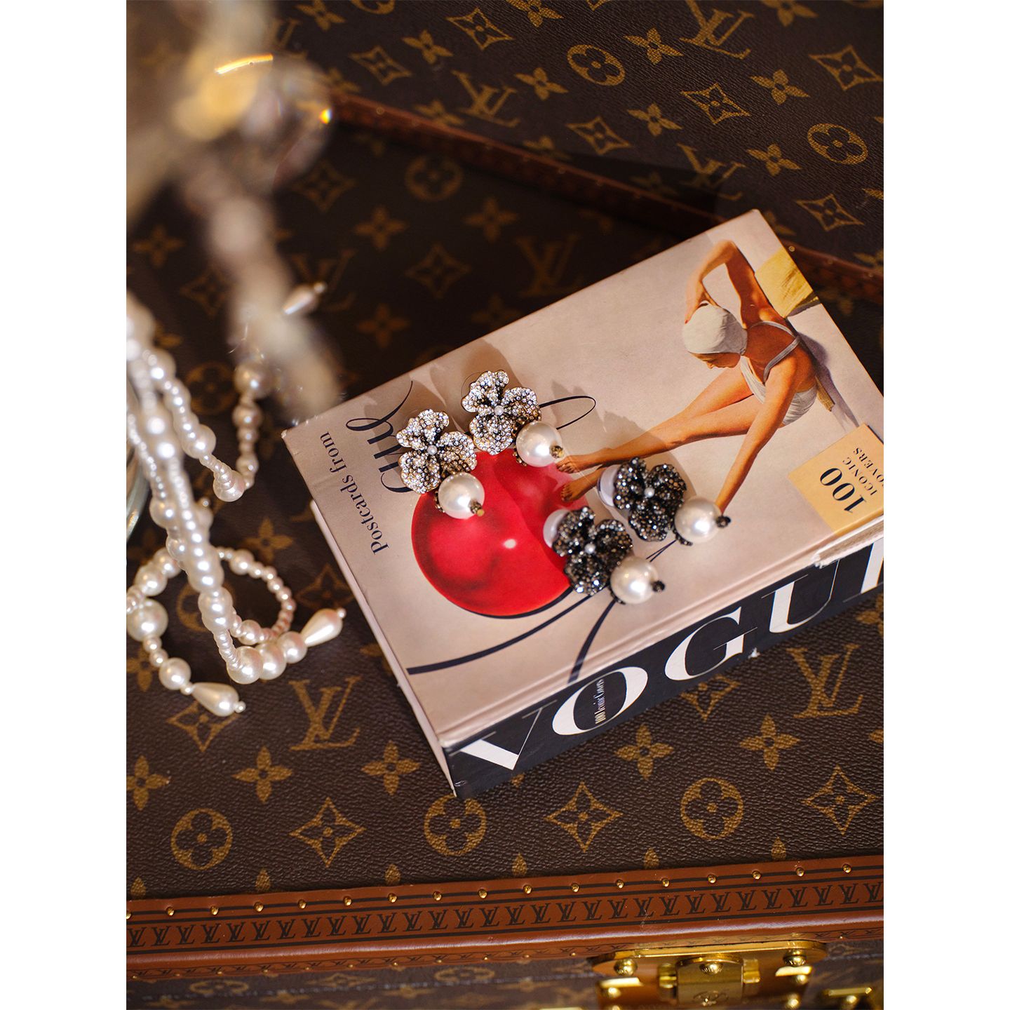 纯铜无非金属耳饰 孙瑜儿【黛安娜小香】复古轻奢水钻花朵珍珠耳饰