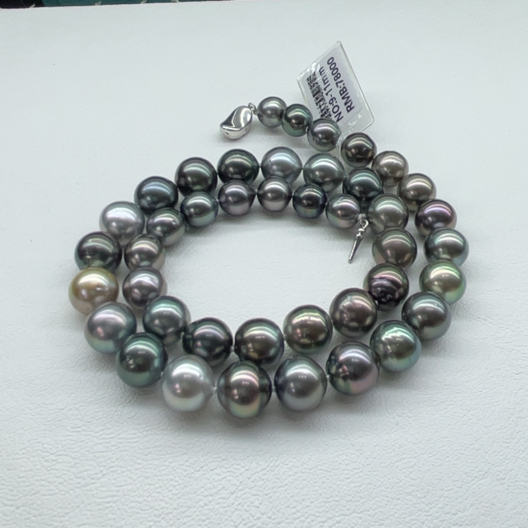 银S925镶嵌项链海水珍珠大溪地莫兰迪9-11m m