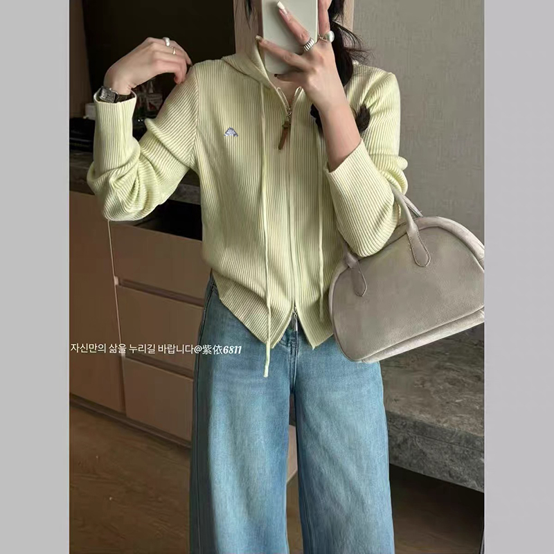 【蓝色】开衫外套3621超柔软高品质连帽针织毛衣