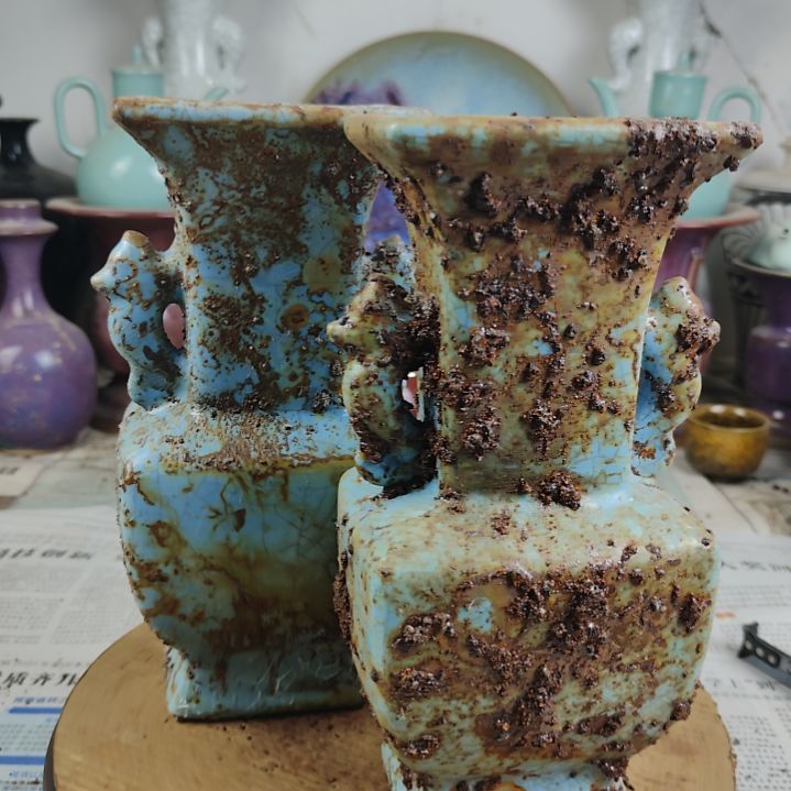 瓷片成对官窑生锈瓷