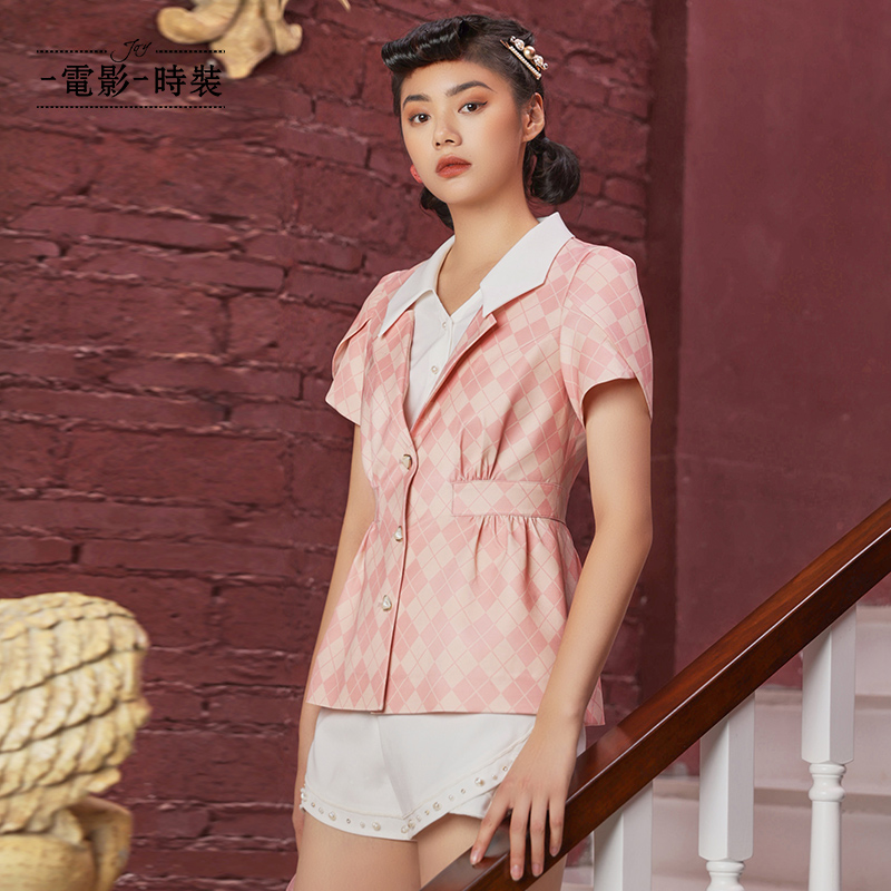 【蜜思仝】一电影一时装格纹撞色西装外套FCBS124629