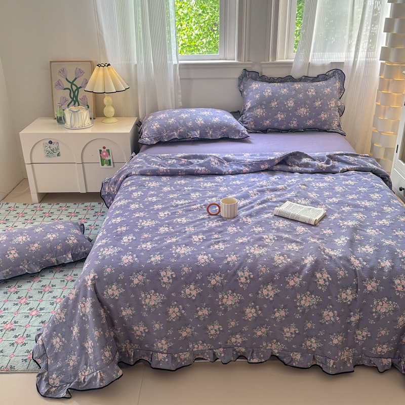 梵禧丽韩系梳洗棉纱夏凉被四件套-空调被四件套 碎花机洗