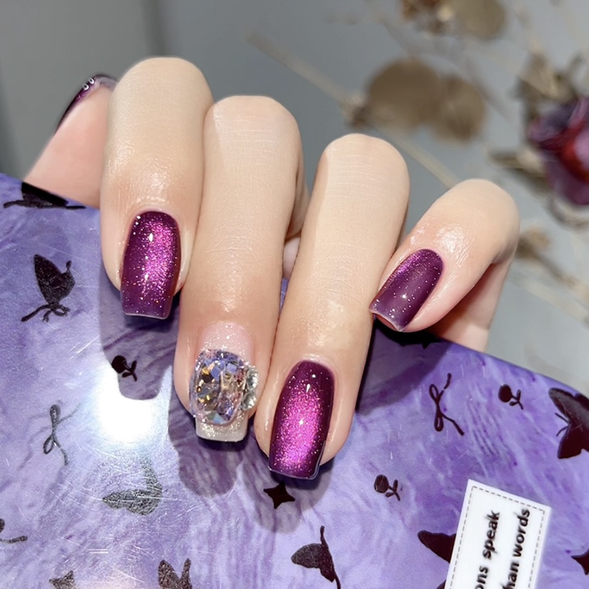 流光爆闪高光猫眼极光紫胶单瓶高贵显白紫色系美甲必备