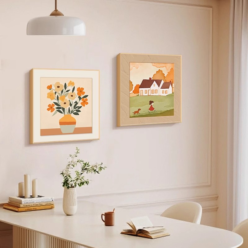 北欧餐厅挂画奶油风高级感原木风装饰画餐桌挂温馨客厅背景墙挂画