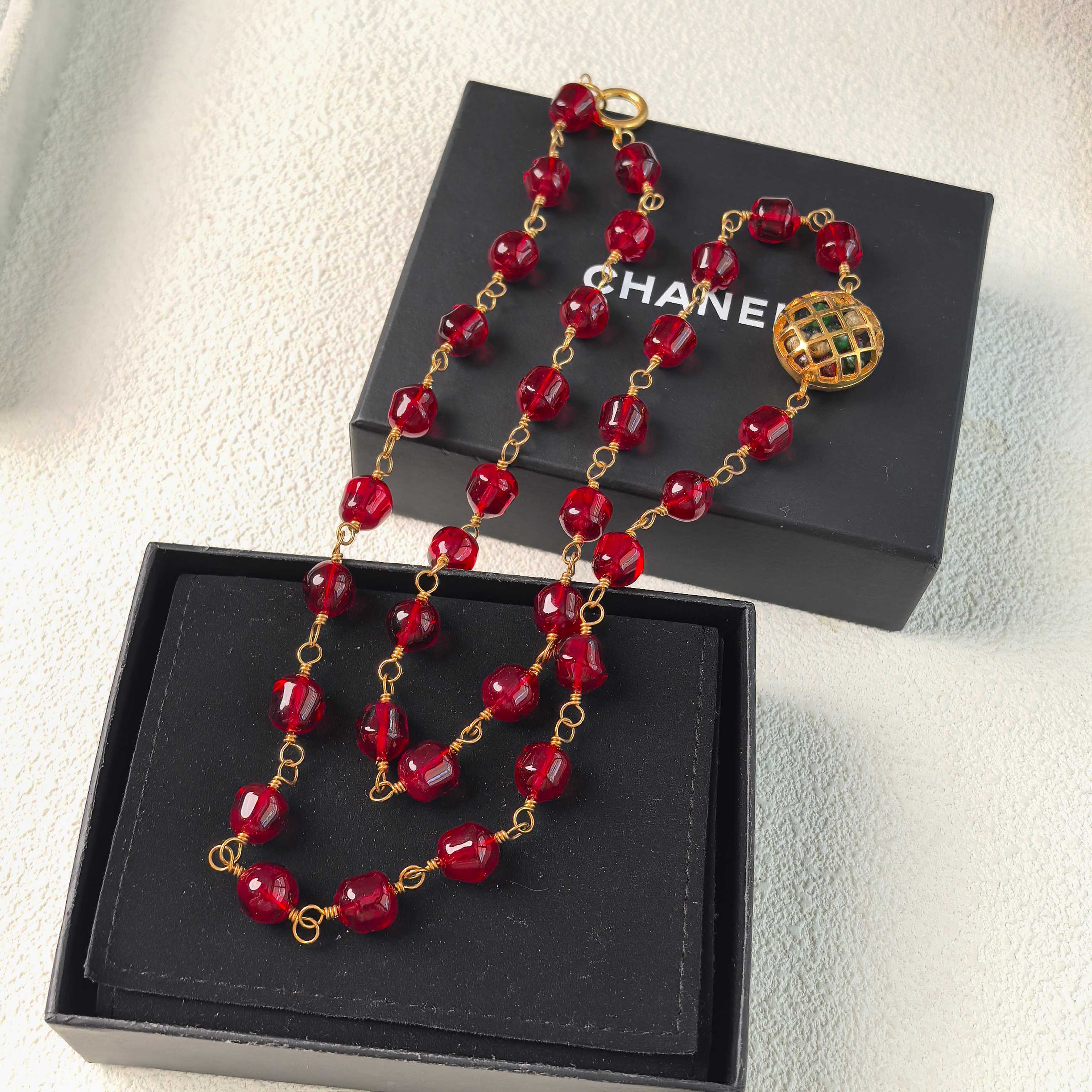 95新 Chanel/香奈儿 泡泡中古Chanel红琉璃鸟笼项链