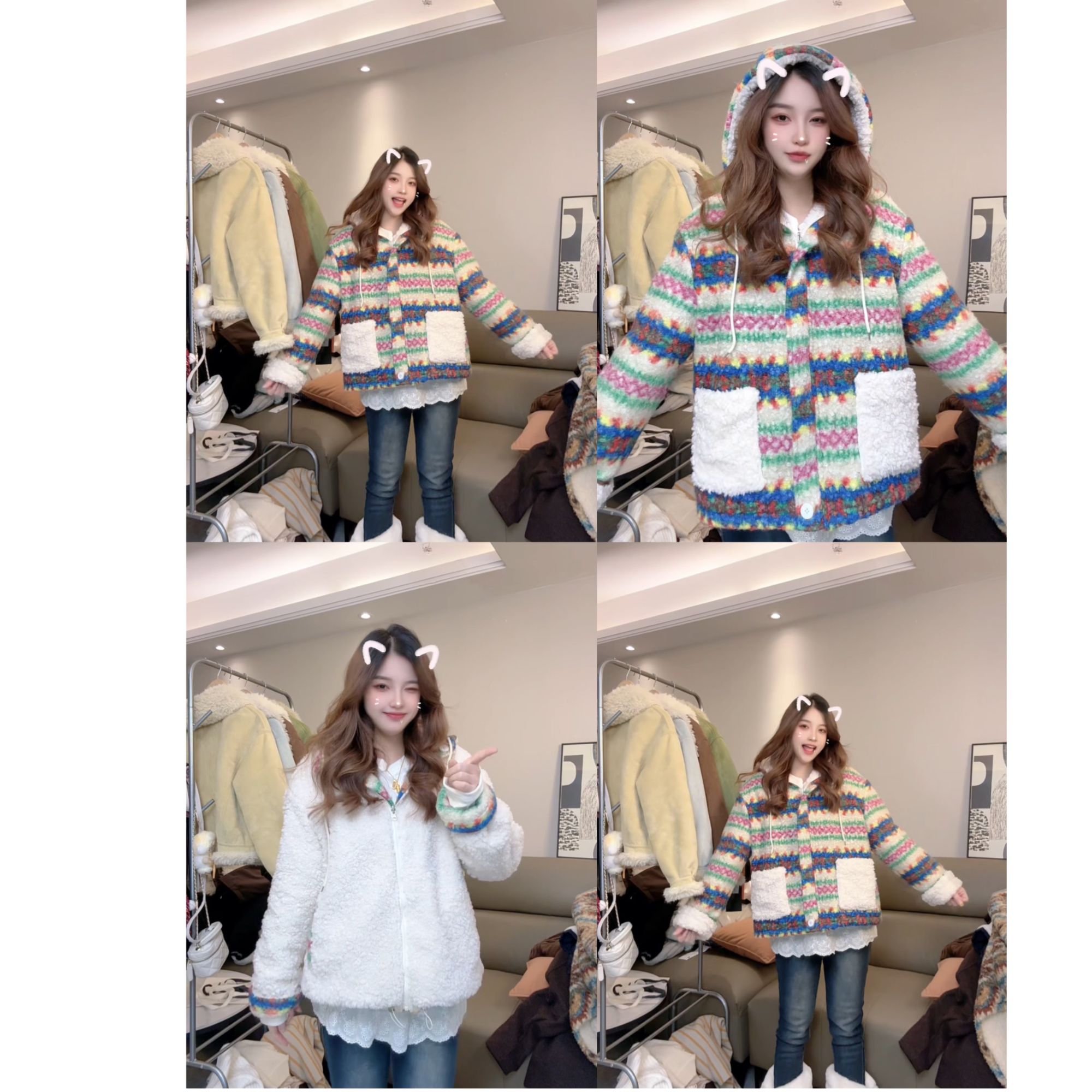 「暖冬」正反两穿冬季氛围感2025新款毛绒加厚连帽保暖外套