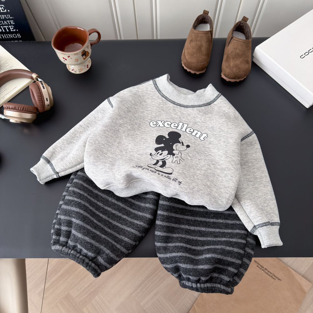 2025秋冬季卫衣套装新款加绒加厚时尚印花休闲卡通宽松韩版套装