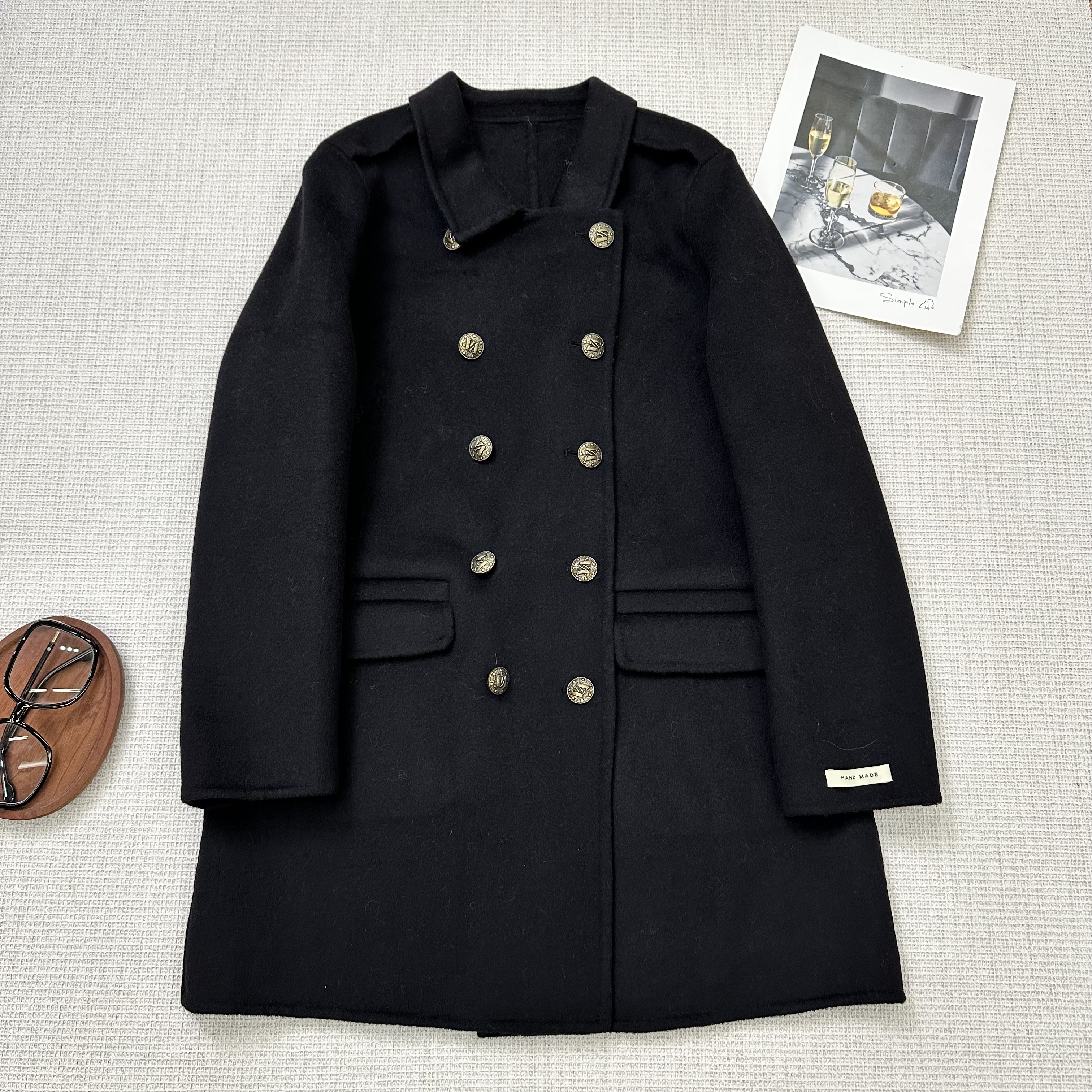 【叶子服饰】秋季新款双排金扣韩版气质双面呢大衣25417