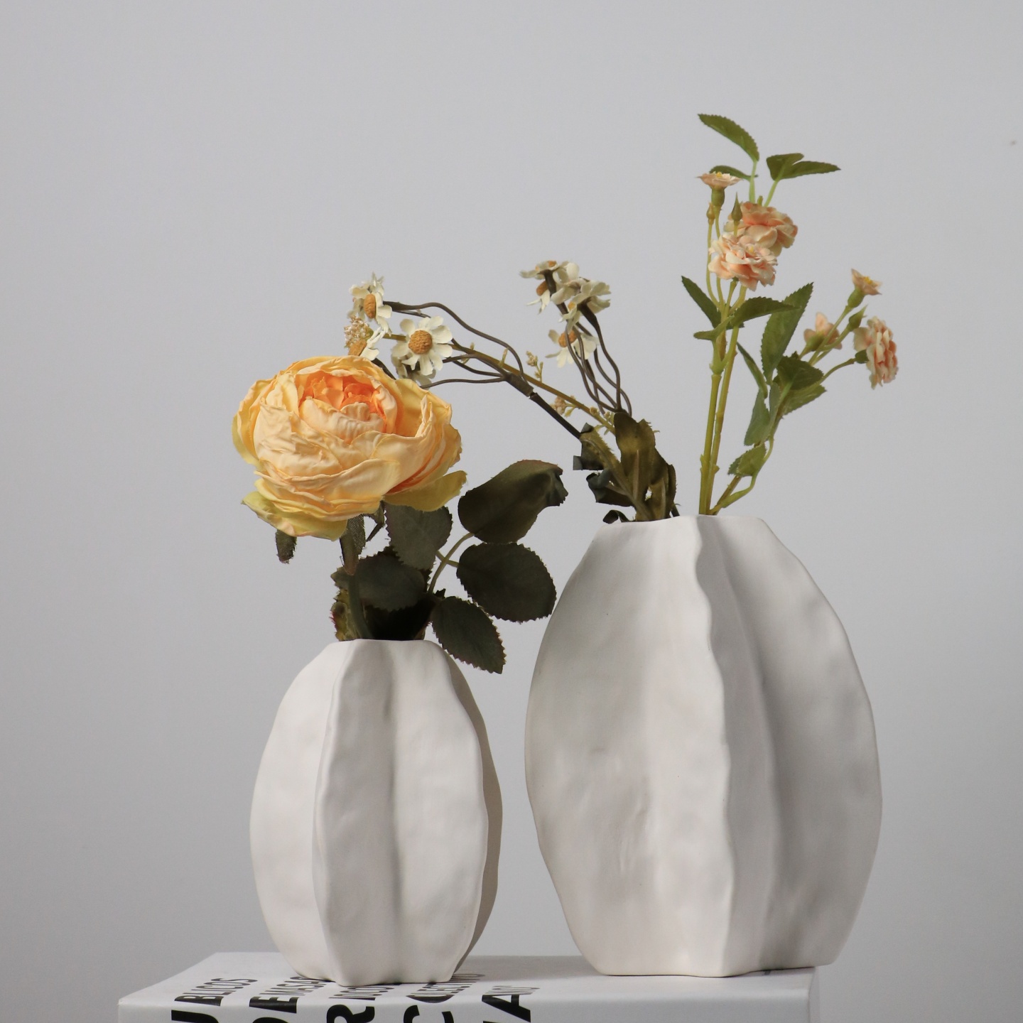 宿雨创意杨桃白色陶瓷干花花瓶小众设计感装饰品客厅桌面插花摆件