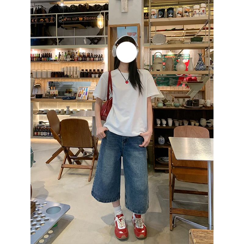 复古美式简约高级阔腿裤女2025春夏新款高腰遮跨显瘦直筒七分裤子