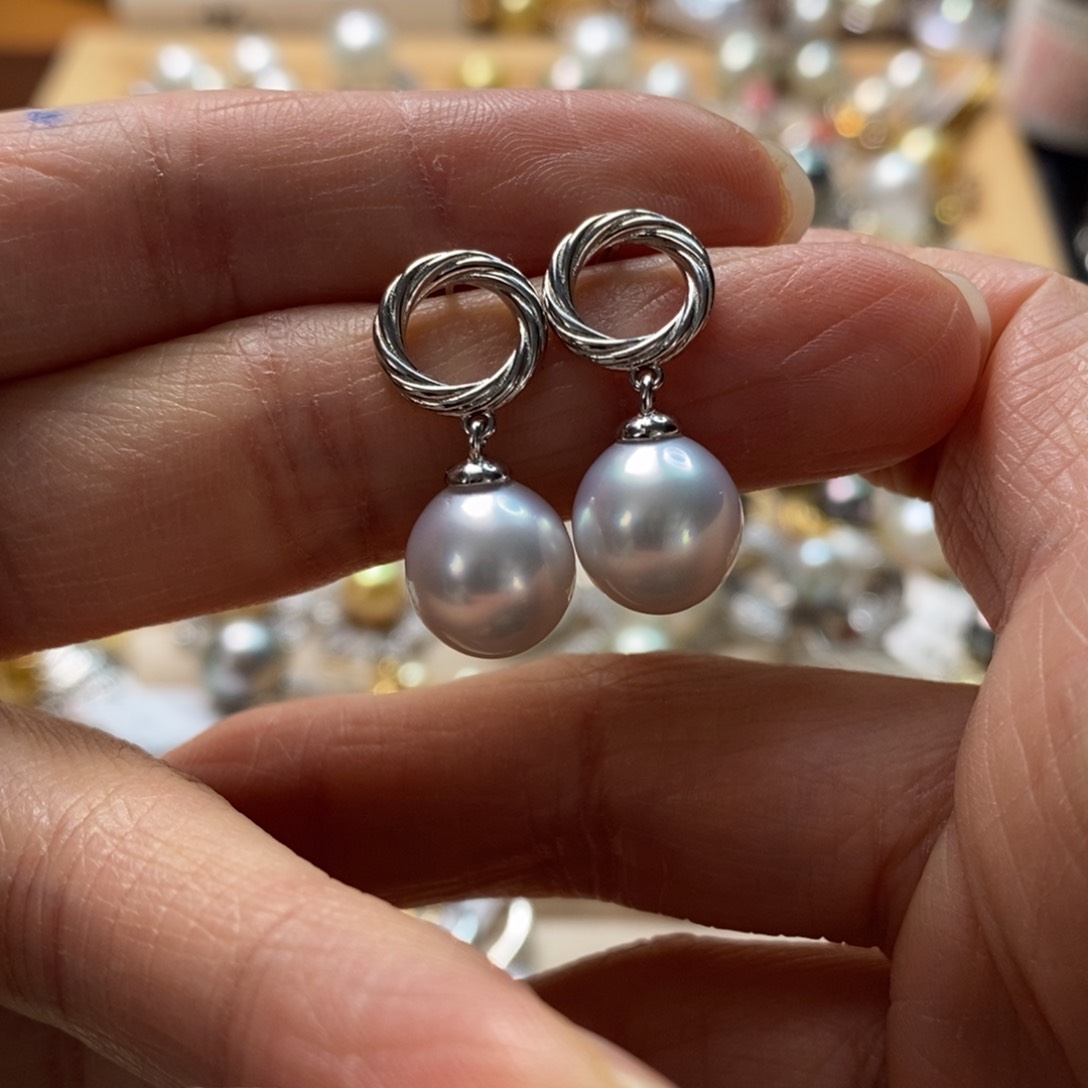 海水珍珠耳饰银S925镶嵌