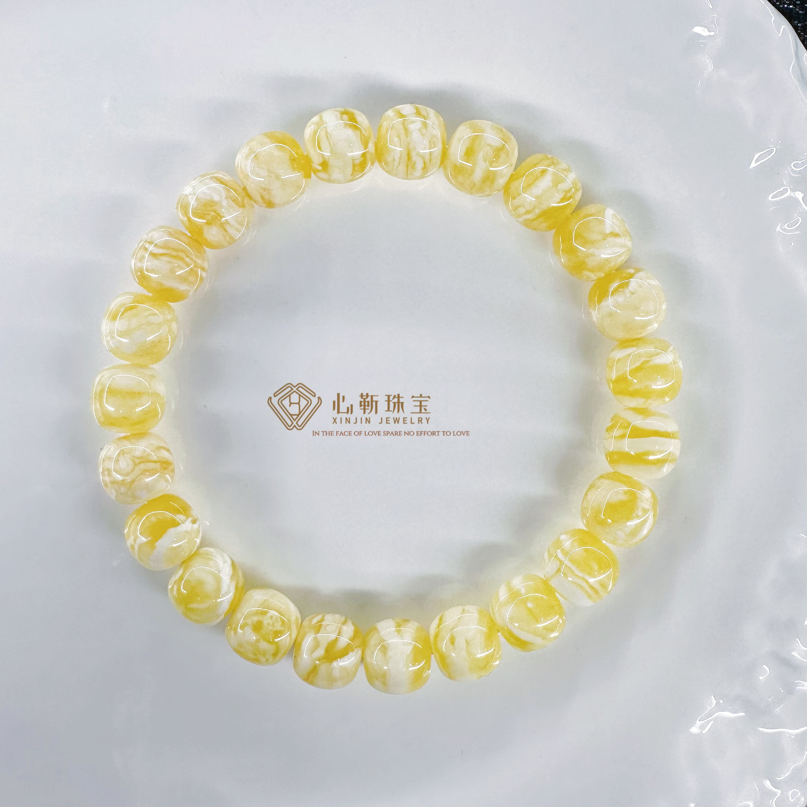 【典藏·千层雪】9.5mm金瓷白虎皮纹千层雪蜜蜡老型手串 一物一图