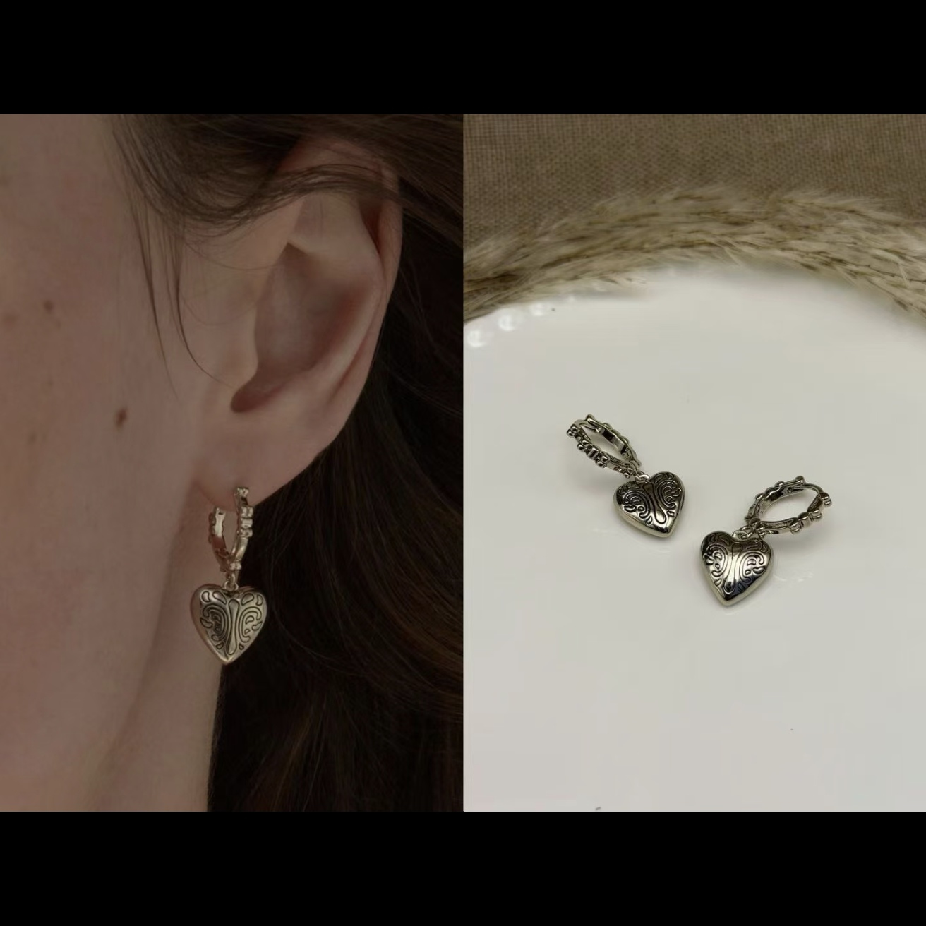 F019浅太金色爱心克克耳扣款耳饰