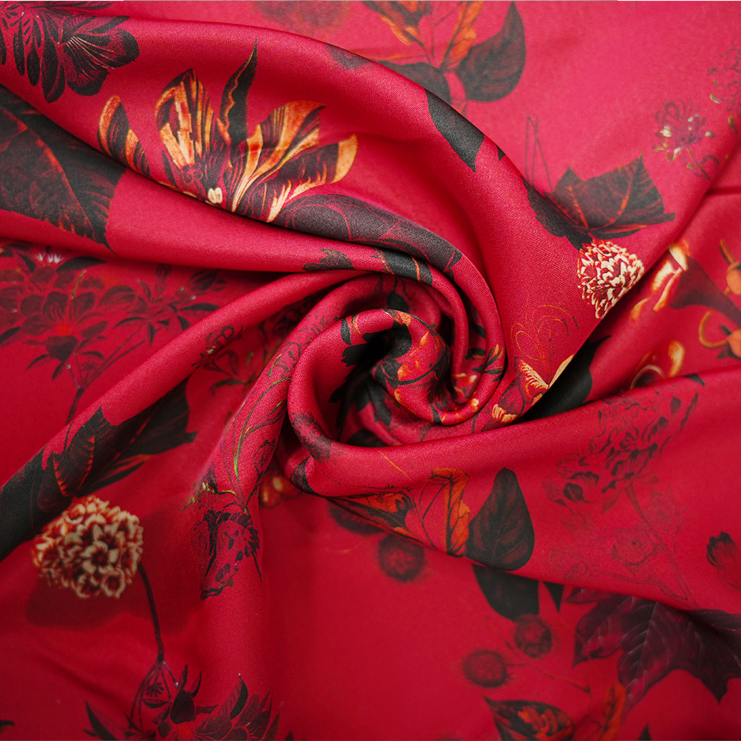 【红黑牡丹】真丝桑蚕丝丝绸 国风汉服旗袍面料 不支持七天无理由