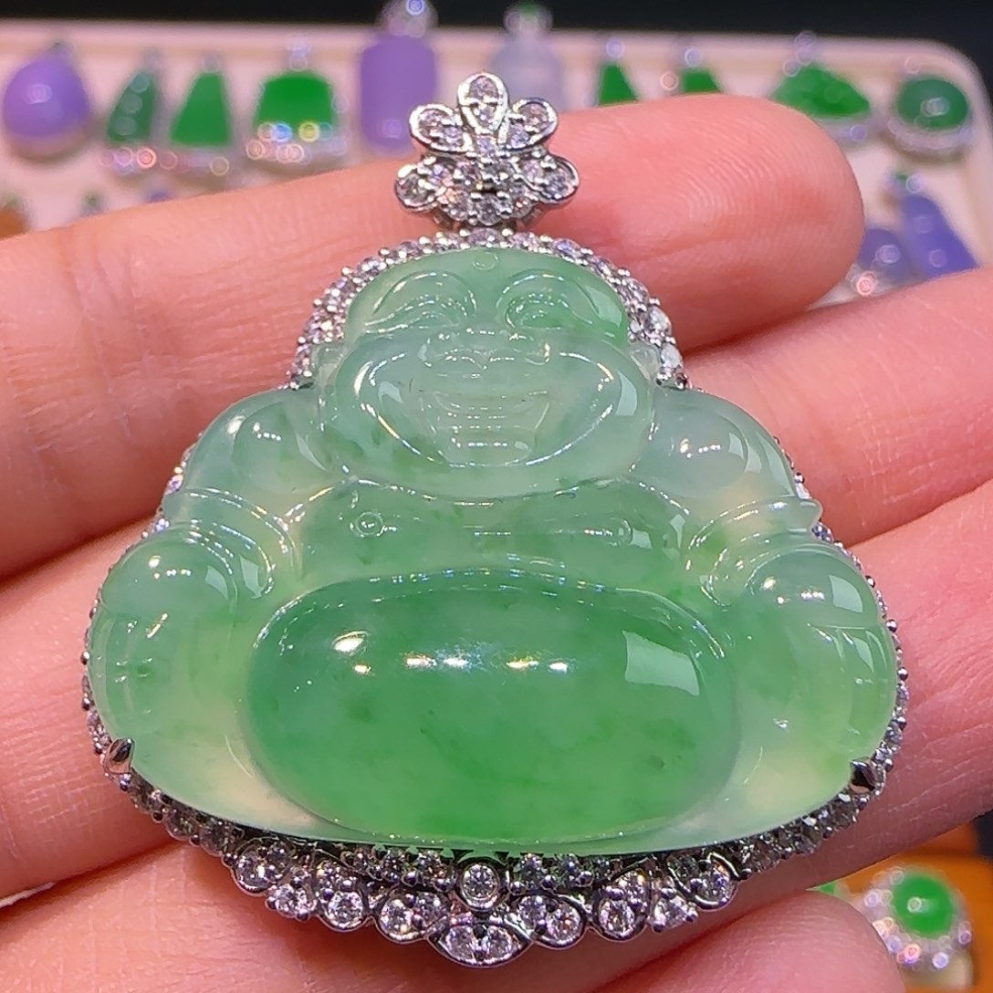 翡翠18K金镶嵌吊坠(不含链)