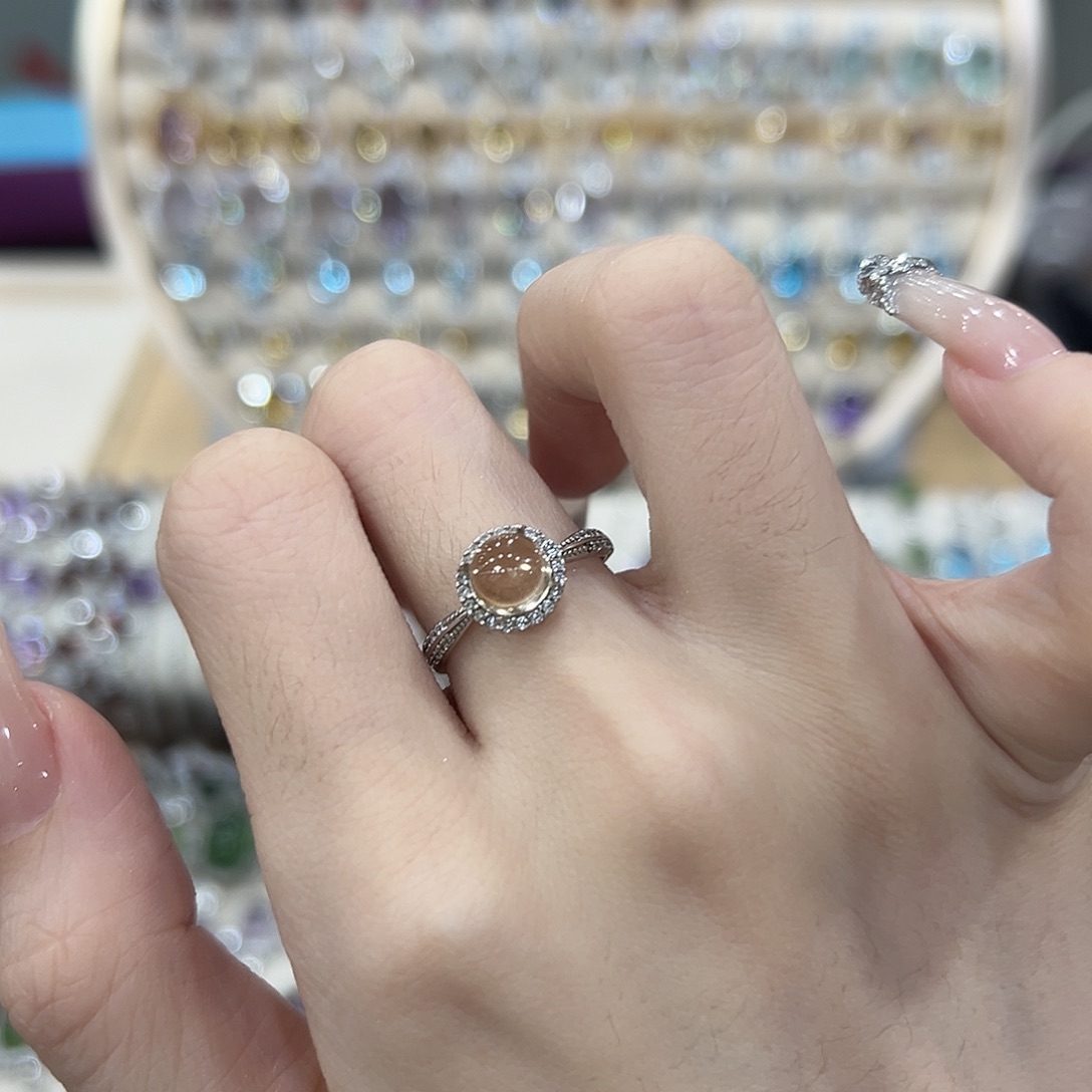 一****黄晶戒指银S925镶嵌