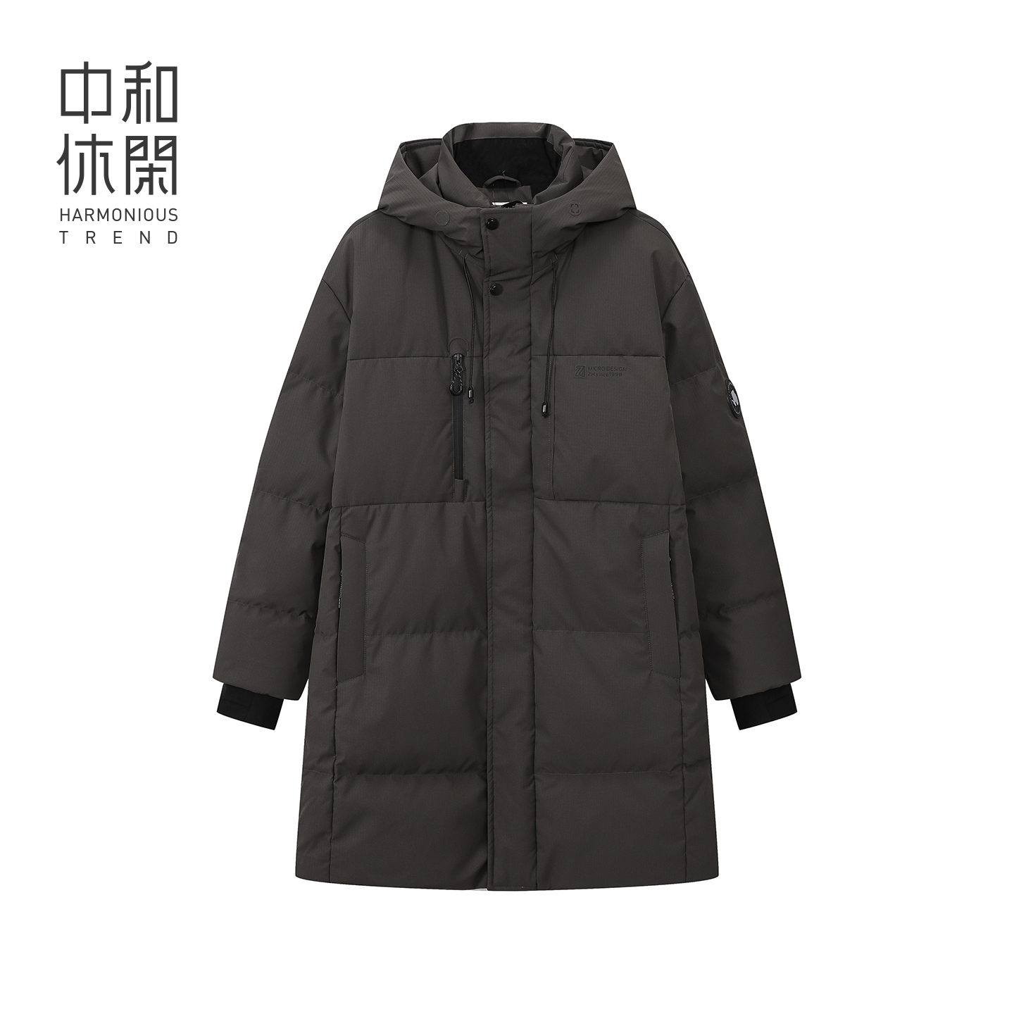 中和休闲男士直筒中长款连帽羽绒服25冬季保暖简约外套H74272091