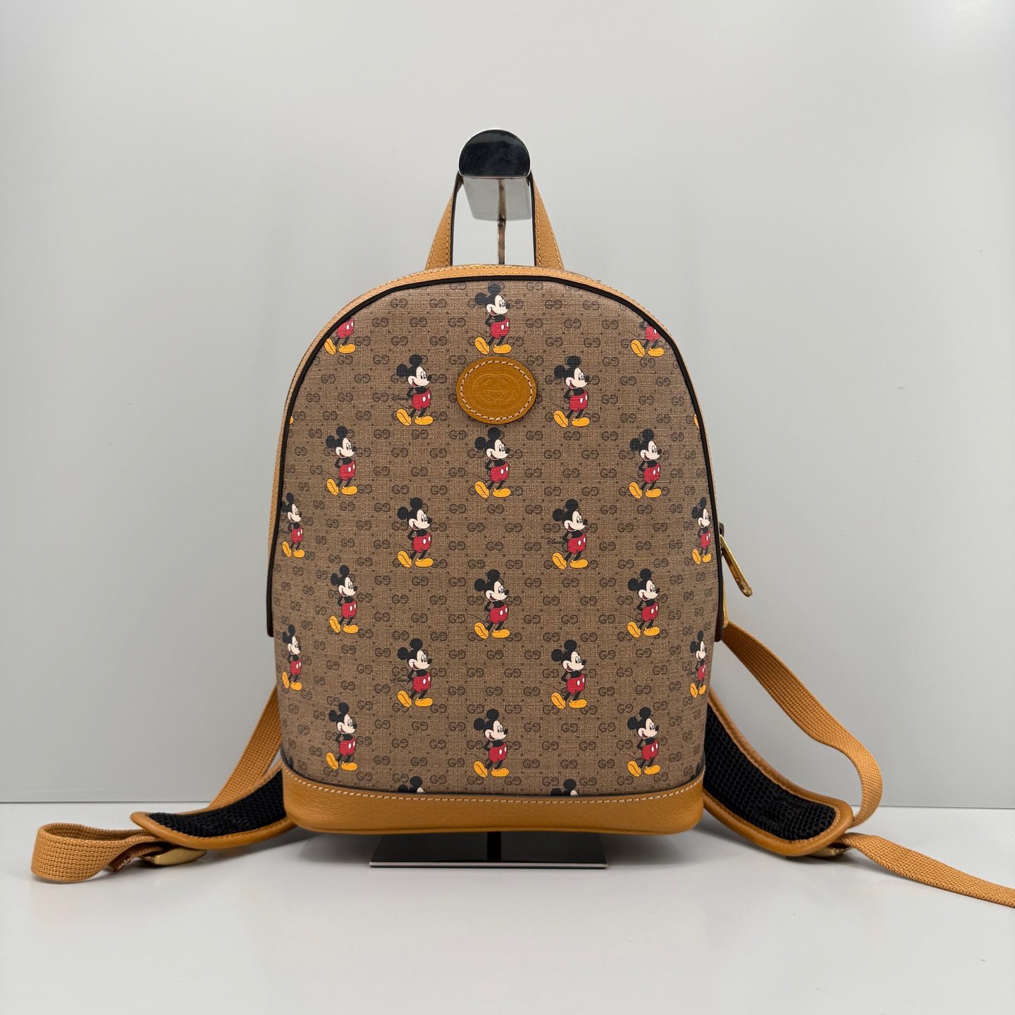 95新 GUCCI/古驰 优选/米奇黄色老花双肩包/22x30x18/Z091411