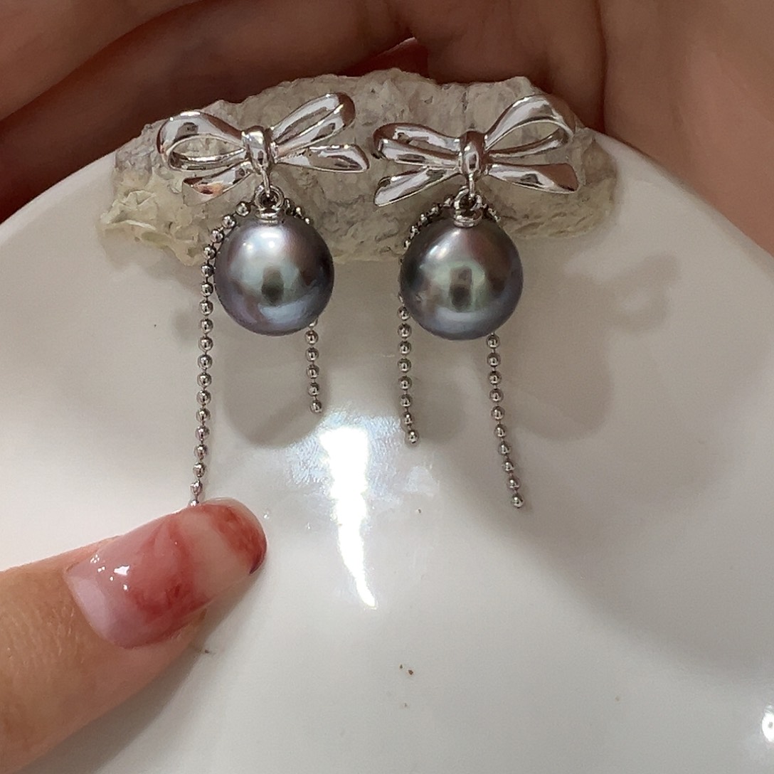 海水珍珠耳饰银S925镶嵌